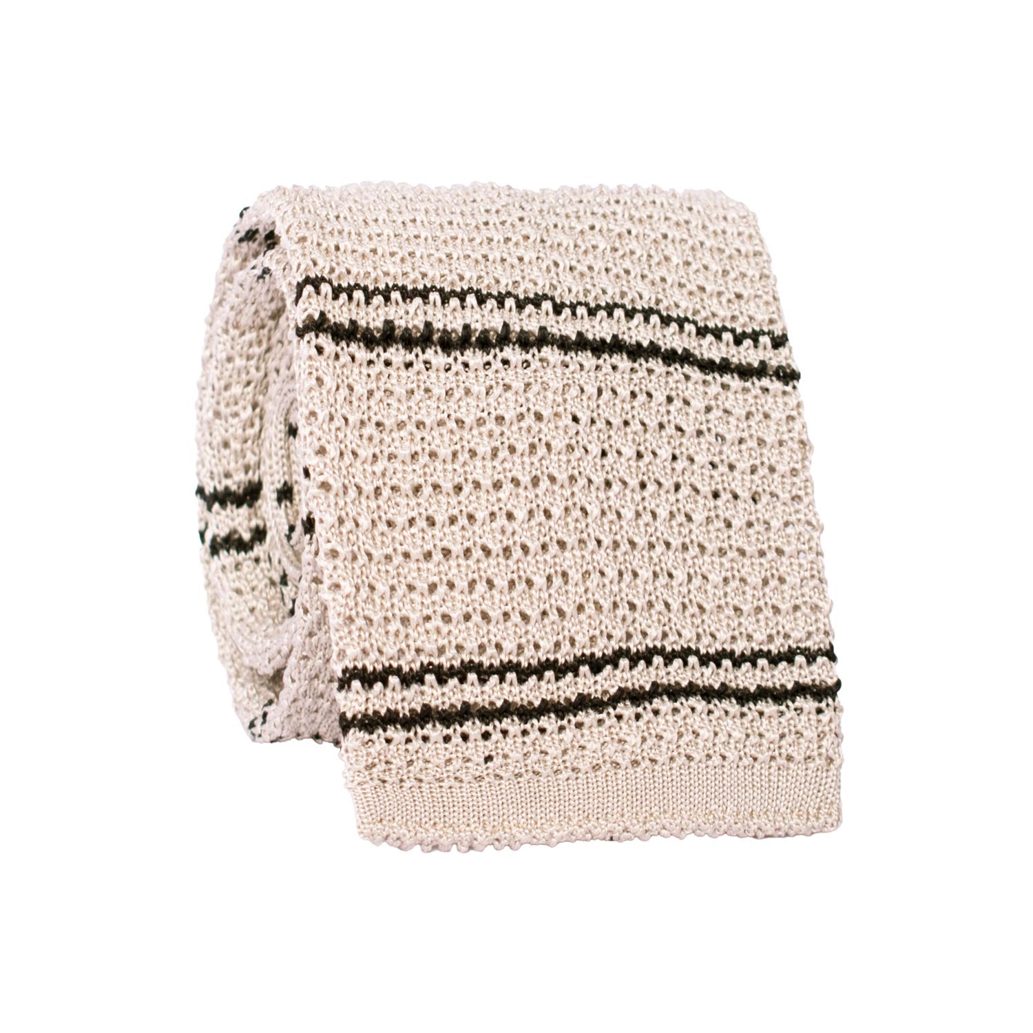 Man Pearl Grey Knitted Silk Tie Black Stripes TRI916