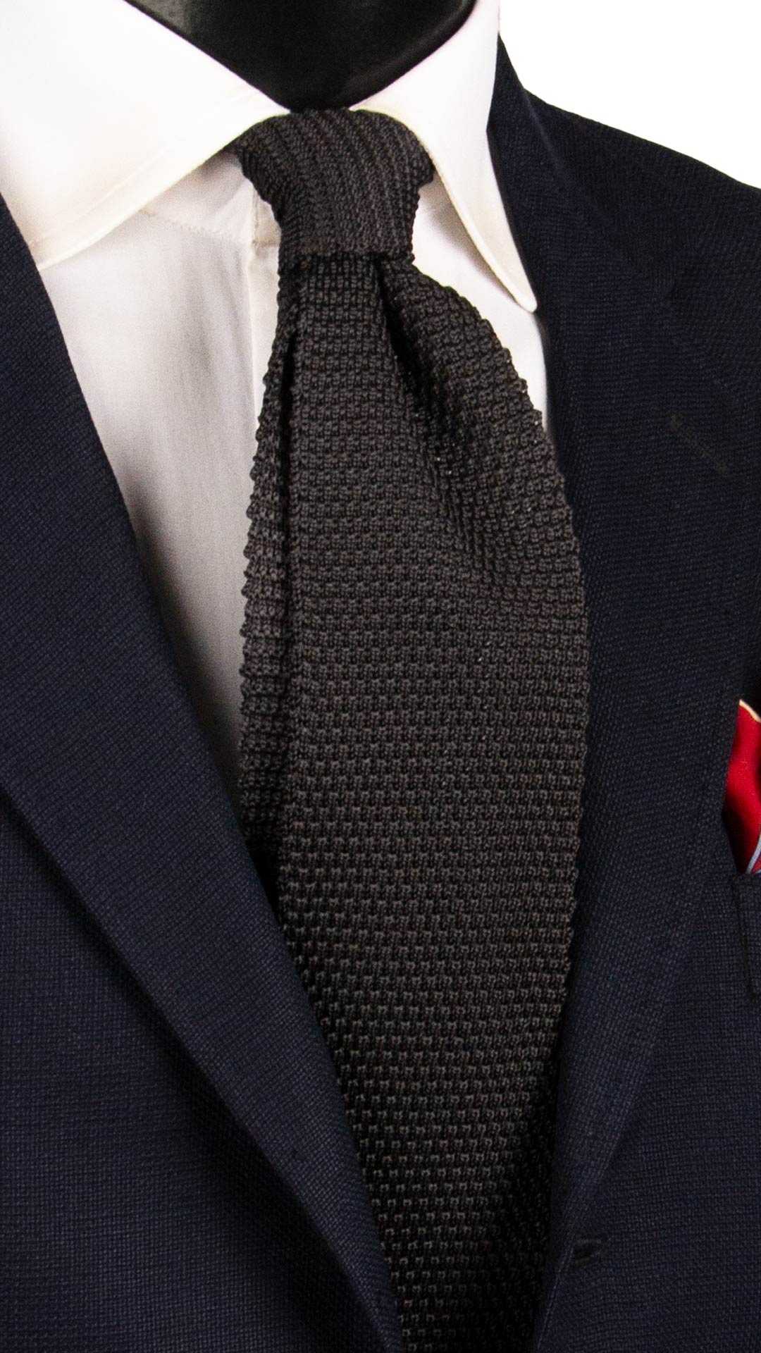 Cravatta Tricot in Maglia di Seta Grigio Scuro Tinta Unita TRI936 Graffeo Cravatte Made in Italy