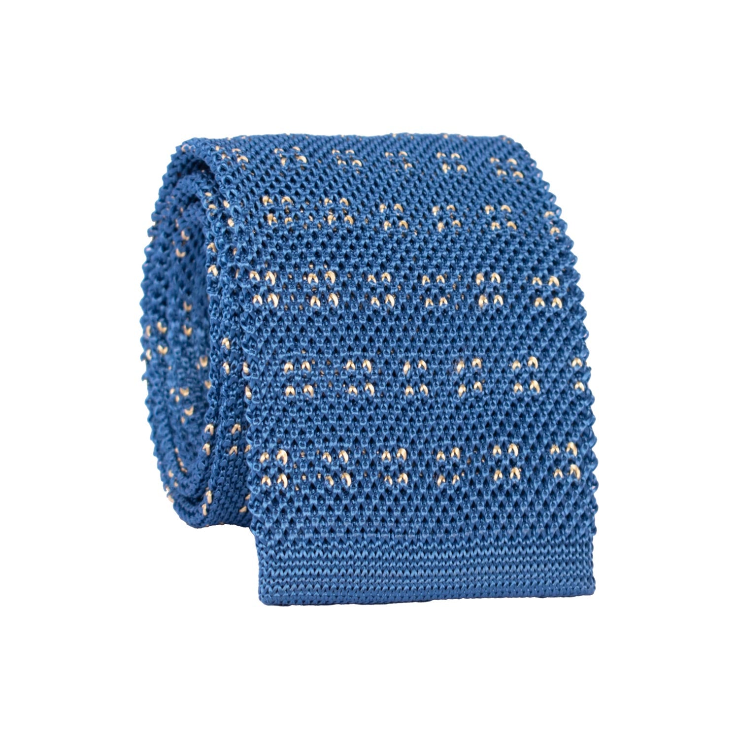 Cravatta Tricot in Maglia di Seta Indaco Fantasia Gialla TRI941 Graffeo Cravatte Made in Italy Rotolo