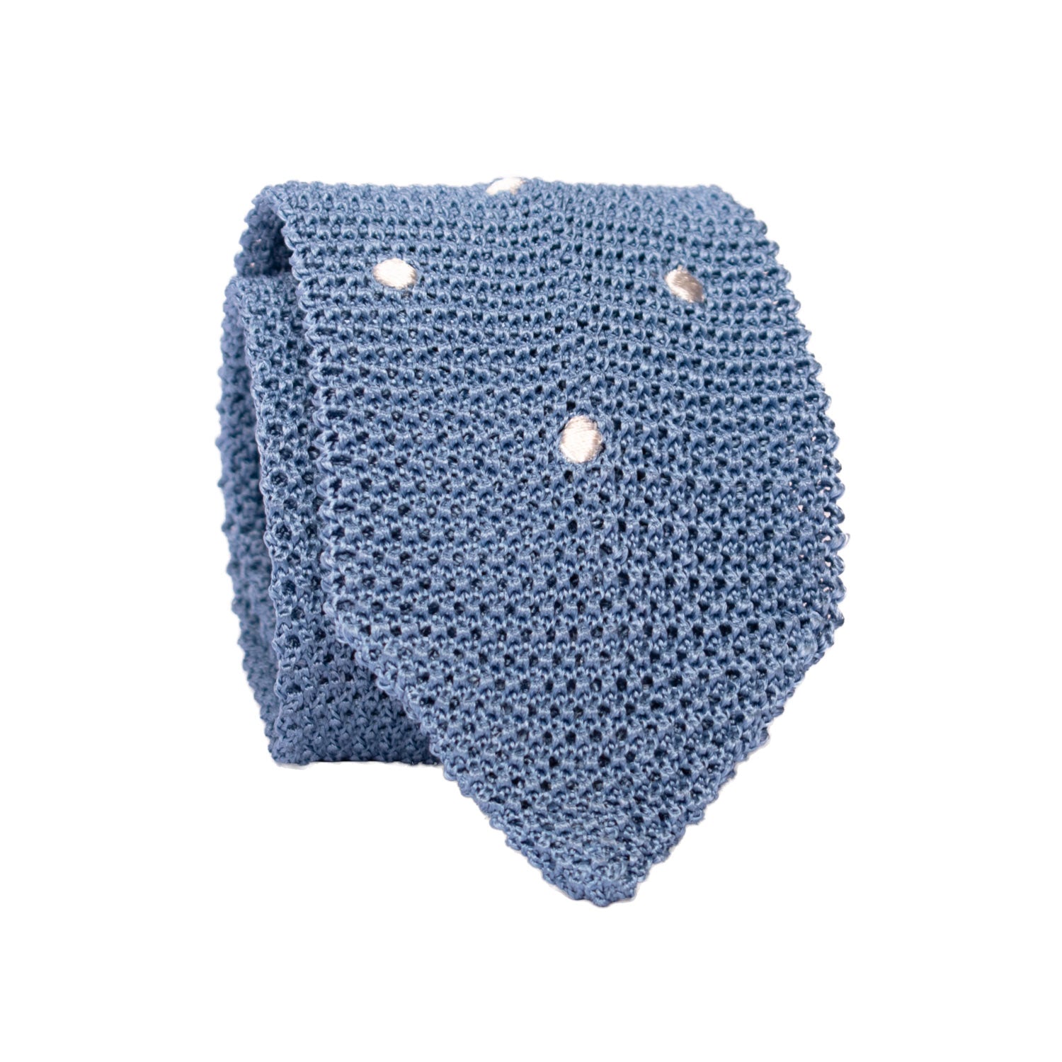 Cravatta Tricot in Maglia di Seta Indaco a Pois Bianchi TRI660 Graffeo Cravatte Made in Italy Rotolo