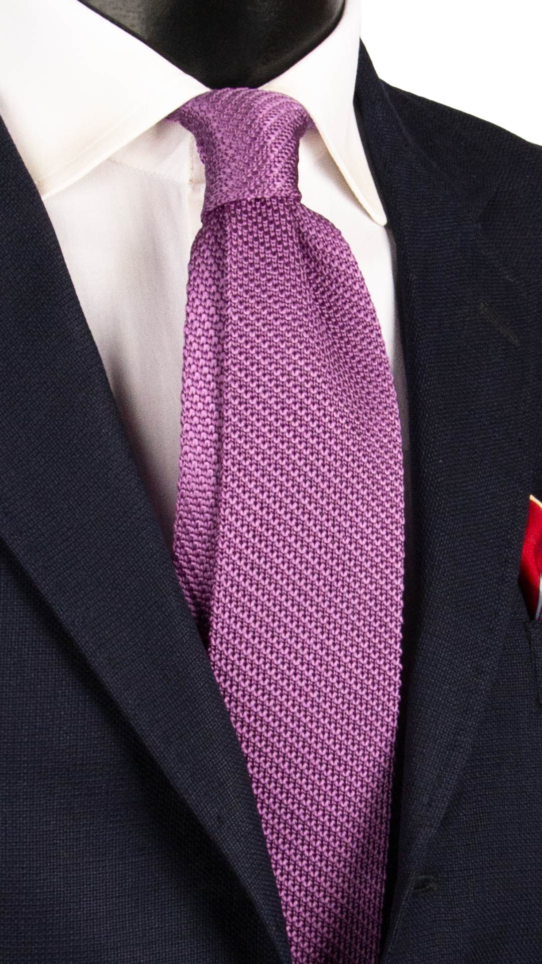 Cravatta Tricot in Maglia di Seta Lavanda Glicine Tinta Unita TRI852 Graffeo Cravatte Made in Italy