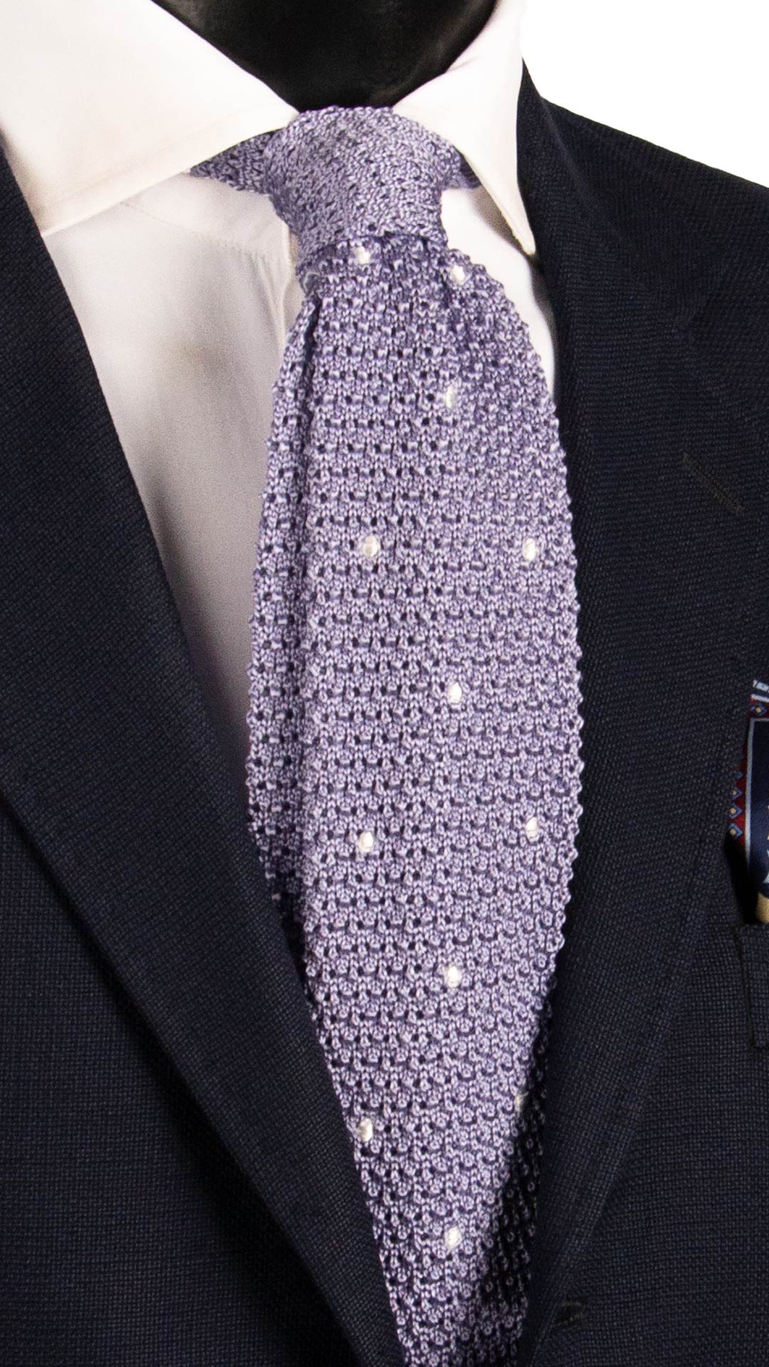 Cravatta Tricot in Maglia di Seta Lilla a Pois Bianchi TRI963 Graffeo Cravatte Made in Italy