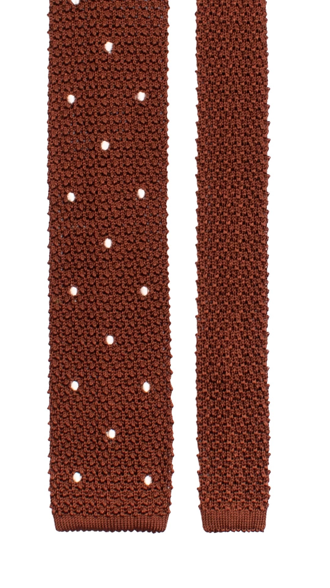 Cravatta Tricot in Maglia di Seta Marrone Chiaro a Pois Bianchi TRI712 Graffeo Cravatte Made in Italy Pala