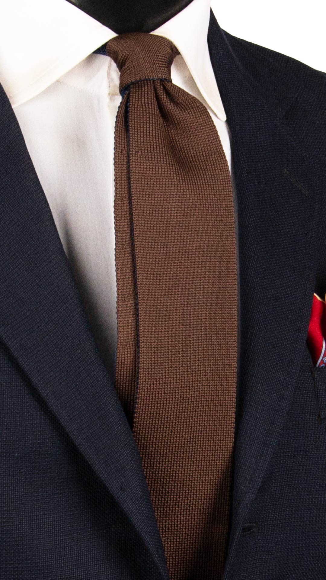 Cravatta Tricot in Maglia di Seta Marrone Interno Blu Tinta Unita TRI947 Graffeo Cravatte Made in Italy