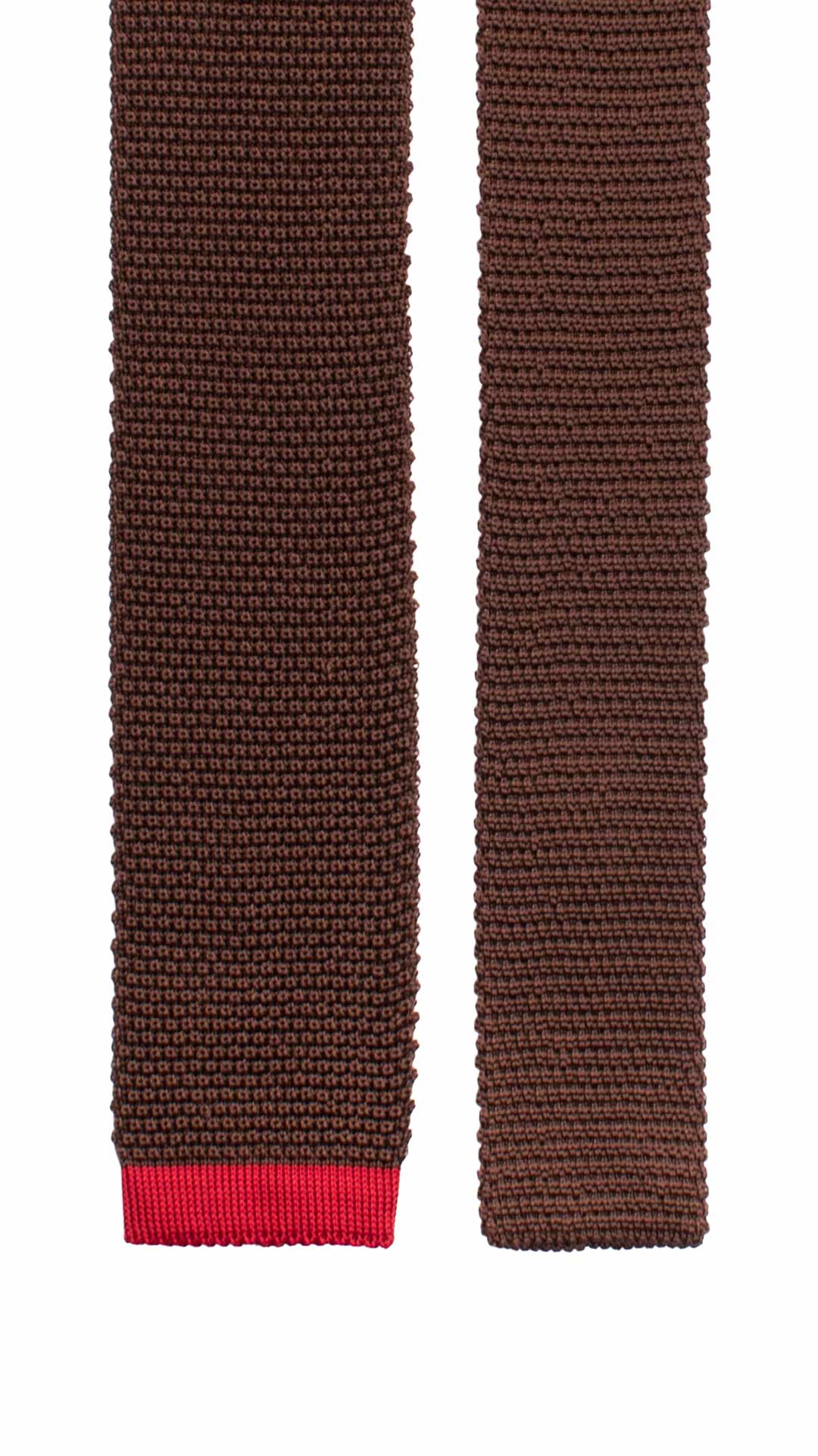Cravatta Tricot in Maglia di Seta Marrone Rossa Tinta Unita TRI807 Graffeo Cravatte Made in Italy Pala