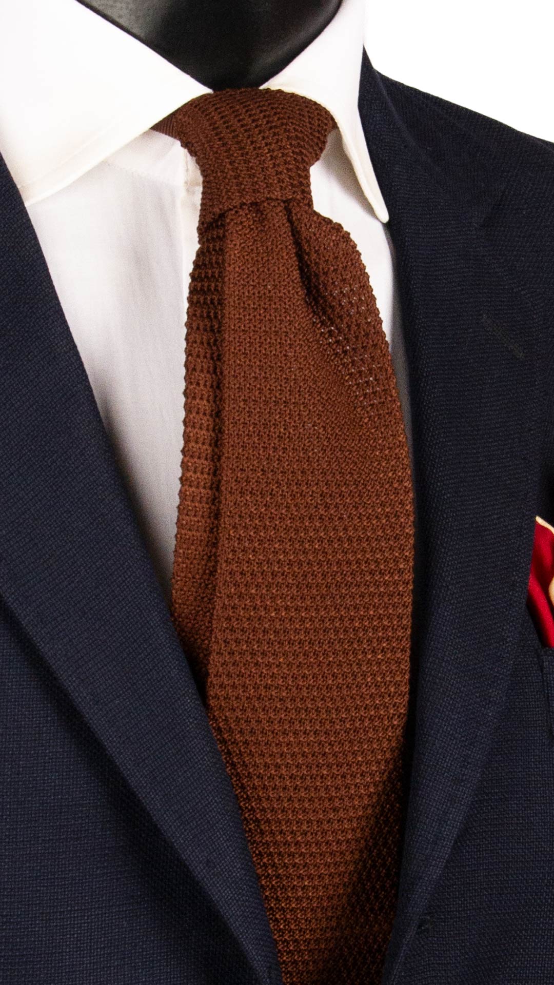 Cravatta Tricot in Maglia di Seta Marrone Tinta Unita TRI632 Graffeo Cravatte Made in Italy