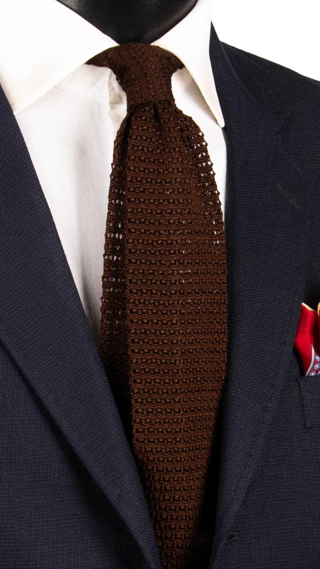 Cravatta Tricot in Maglia di Seta Marrone Tinta Unita TRI906 Graffeo Cravatte Made in Italy