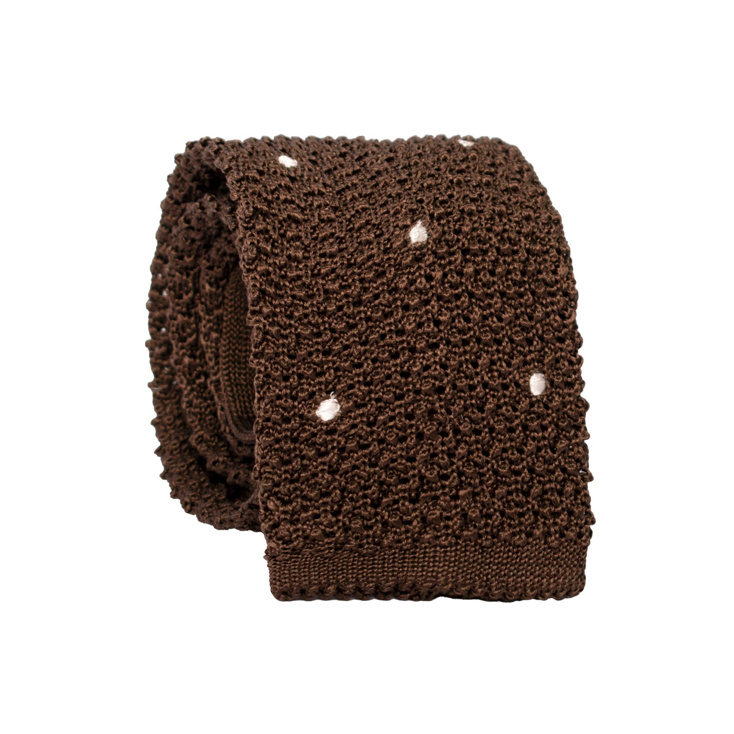 Cravatta Tricot in Maglia di Seta Marrone a Pois Bianchi TRI714 Graffeo Cravatte Made in Italy Rotolo