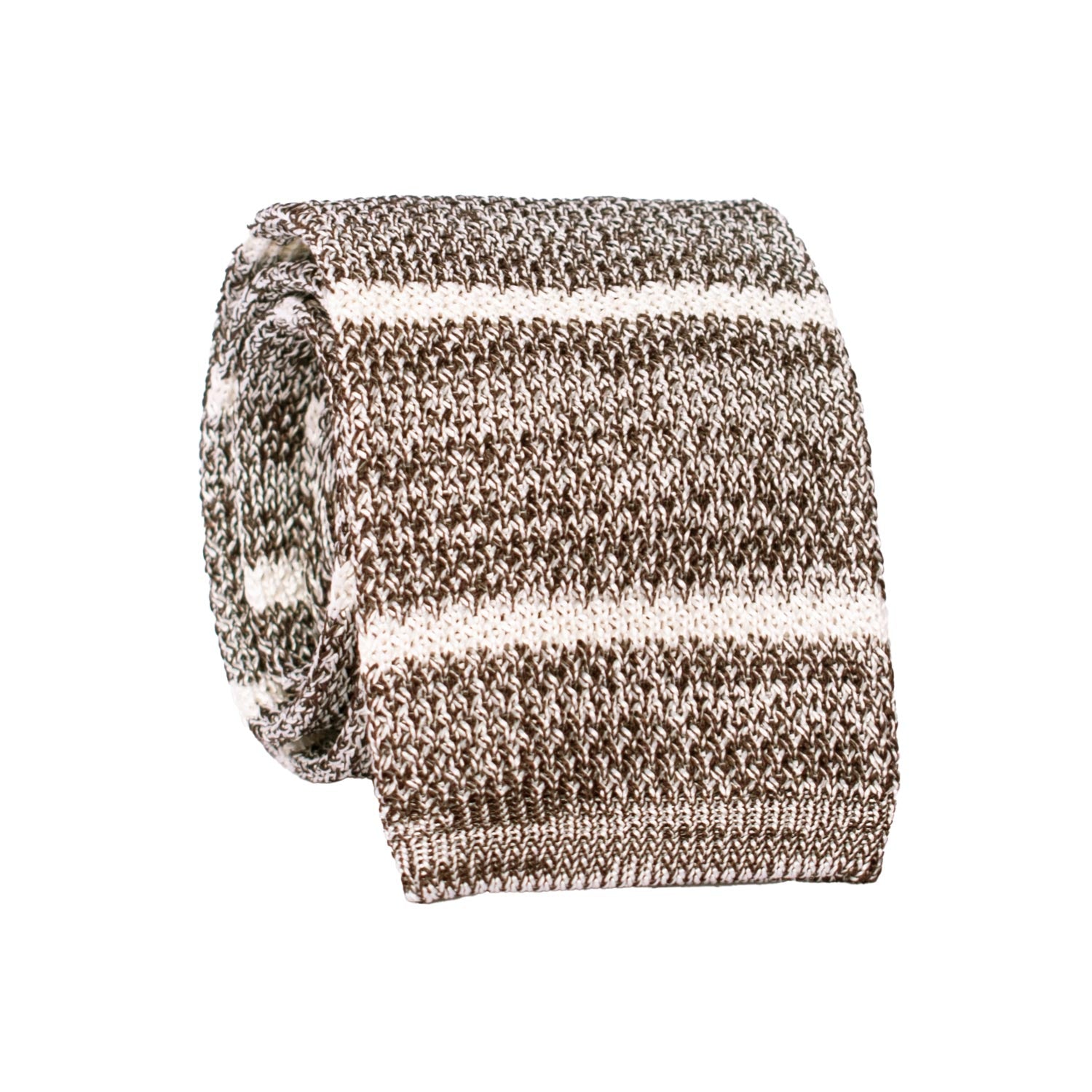 Cravatta Tricot in Maglia di Seta Marrone con Righe Grigie Bianche TRI915 Graffeo Cravatte Made in Italy Rotolo
