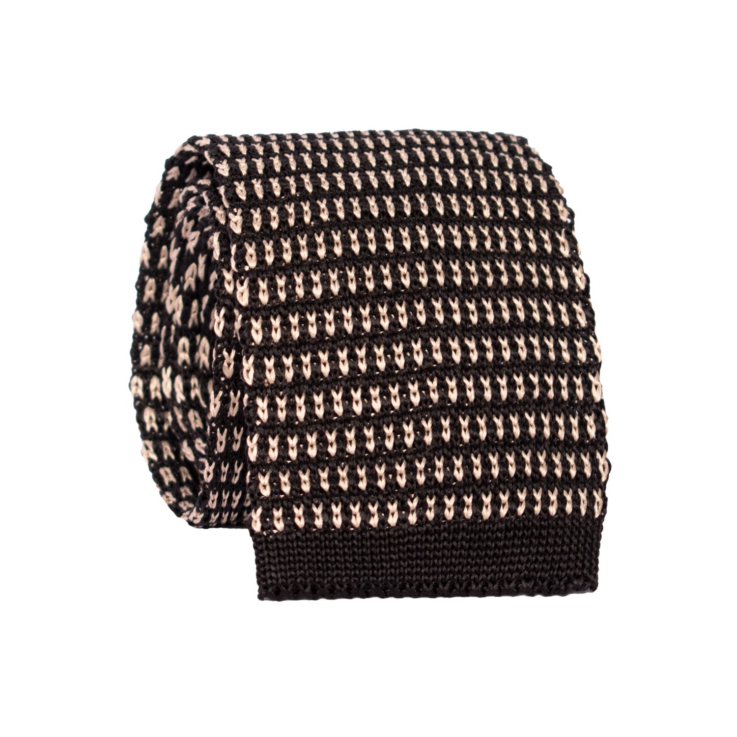 Cravatta Tricot in Maglia di Seta Nera Fantasia Beige TRI848 Graffeo Cravatte Made in Italy Rotolo