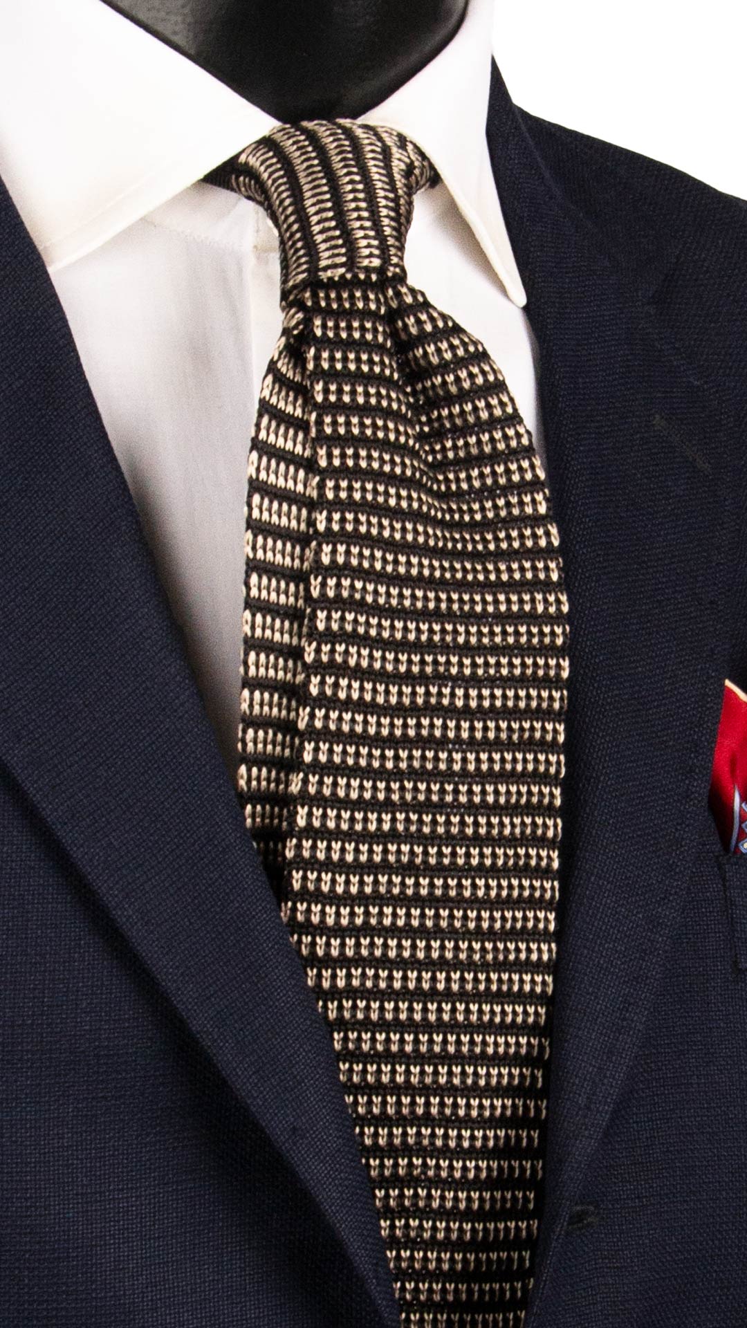 Cravatta Tricot in Maglia di Seta Nera Fantasia Beige TRI848 Graffeo Cravatte Made in Italy