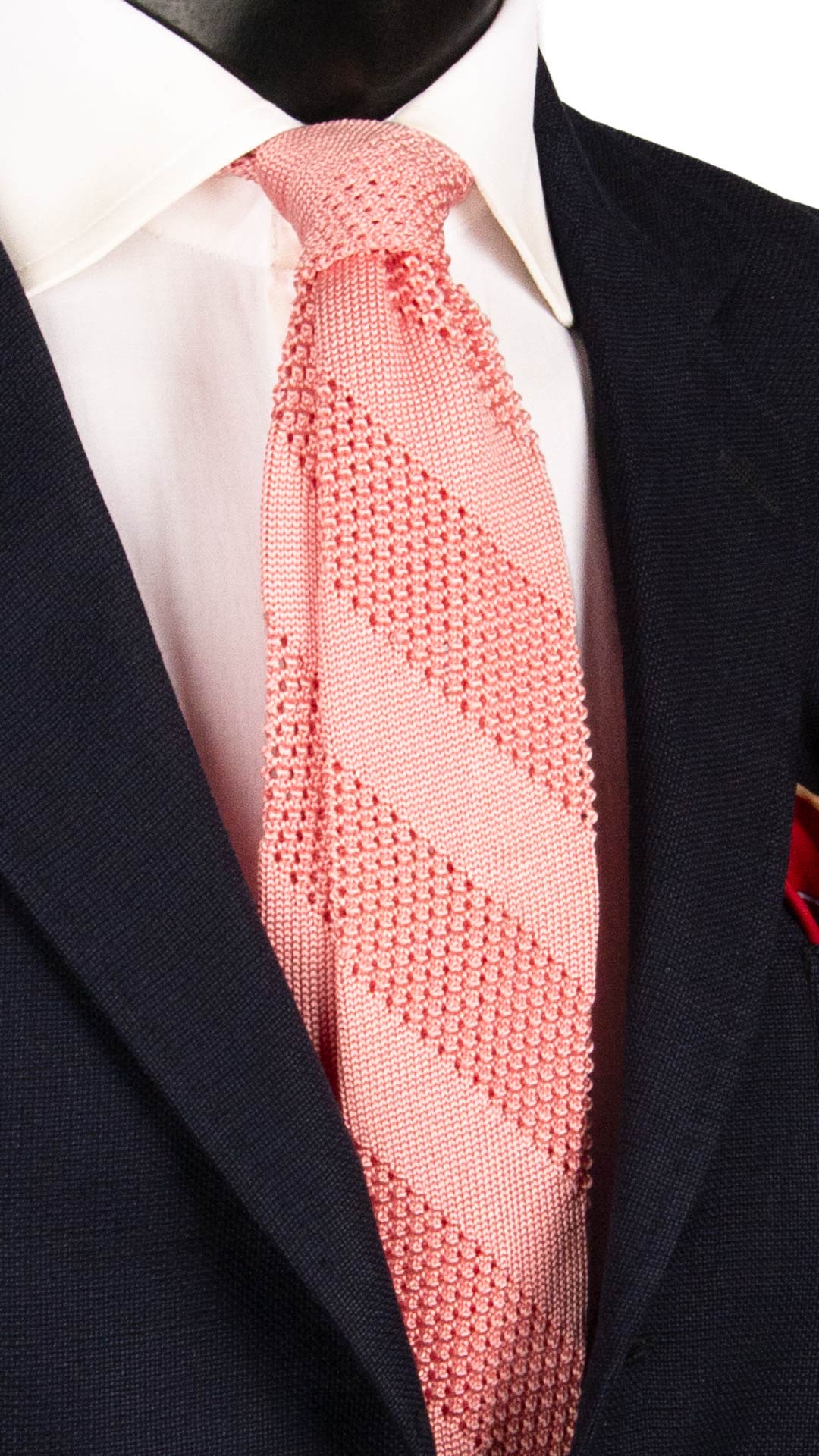 Cravatta Tricot in Maglia di Seta Regimental Rosa TRI641 Graffeo Cravatte Made in Italy