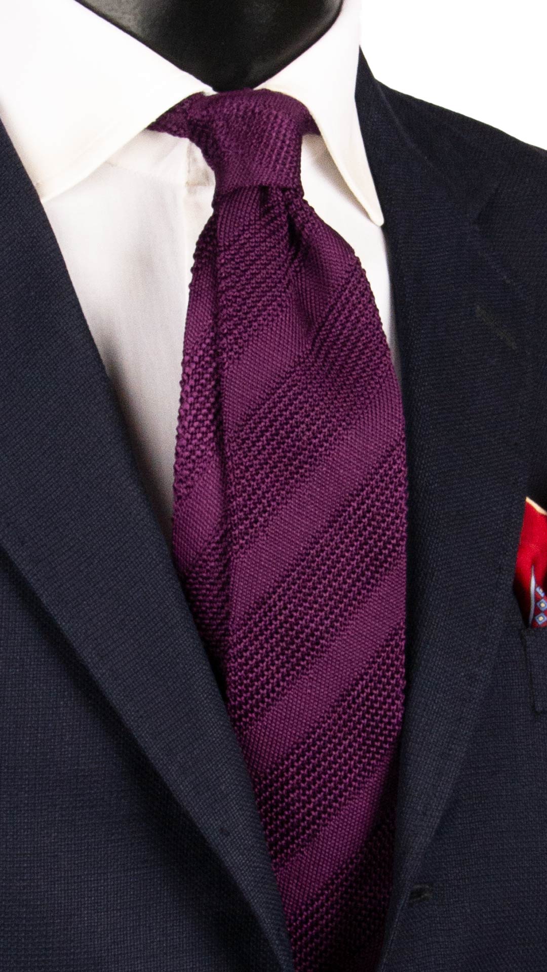 Cravatta Tricot in Maglia di Seta Regimental Viola Scuro TRI842 Graffeo Cravatte Made in Italy