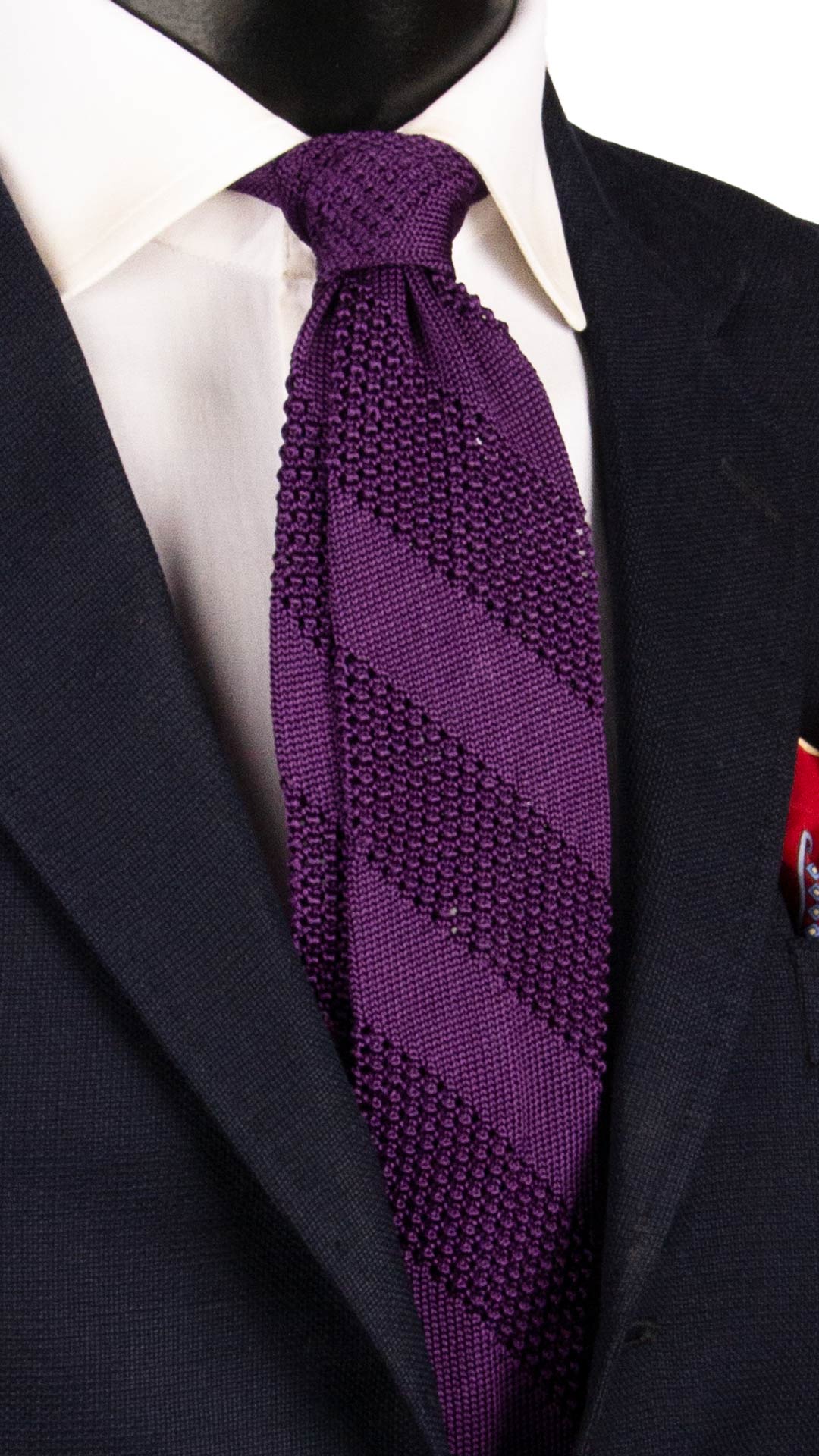 Cravatta Tricot in Maglia di Seta Regimental Viola TRI823 Graffeo Cravatte Made in Italy