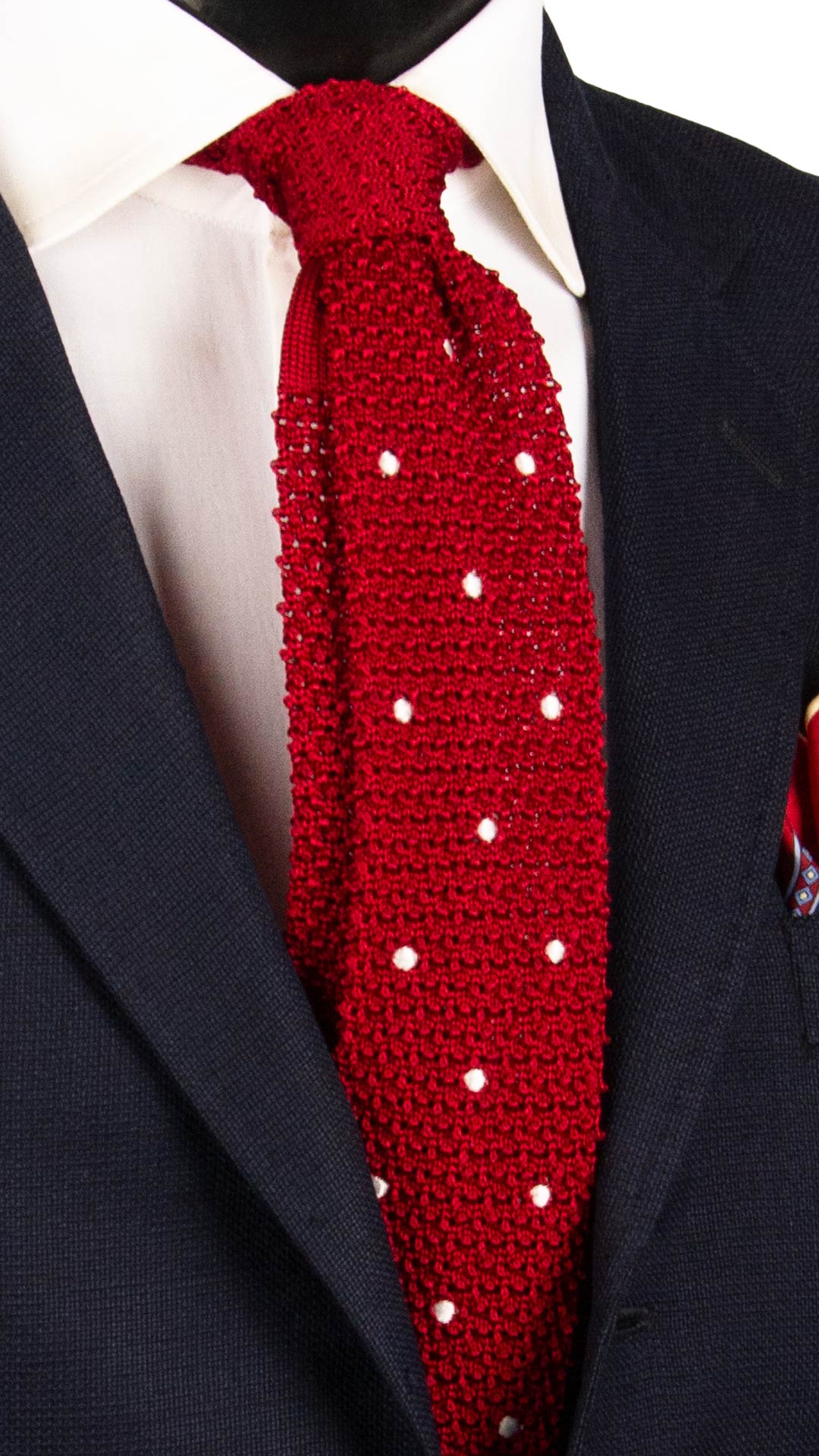 Cravatta Tricot in Maglia di Seta Rosso Bordeaux a Pois Bianchi TRI966 Graffeo Cravatte Made in Italy
