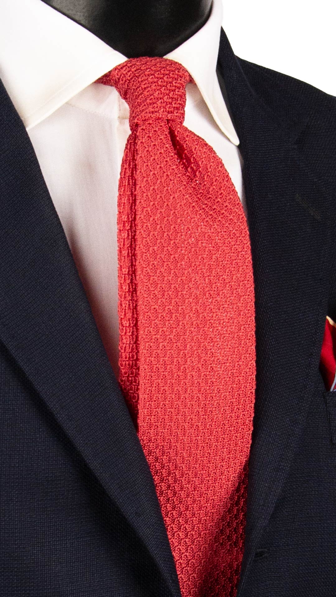 Cravatta Tricot in Maglia di Seta Rosso Corallo Fantasia Tono su Tono TRI892 Graffeo Cravatte Made in Italy