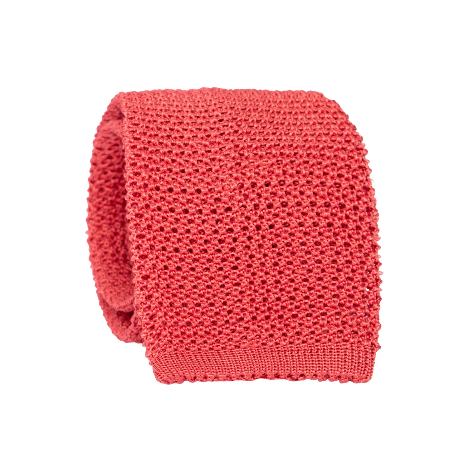 Cravatta Tricot in Maglia di Seta Rosso Corallo Tinta Unita TRI890 Graffeo Cravatte Made in Italy Rotolo