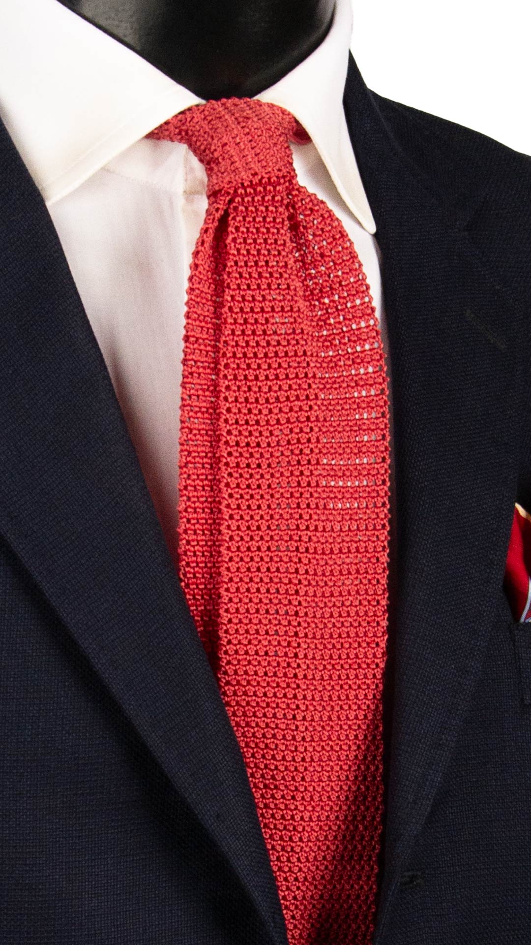 Cravatta Tricot in Maglia di Seta Rosso Corallo Tinta Unita TRI890 Graffeo Cravatte Made in Italy