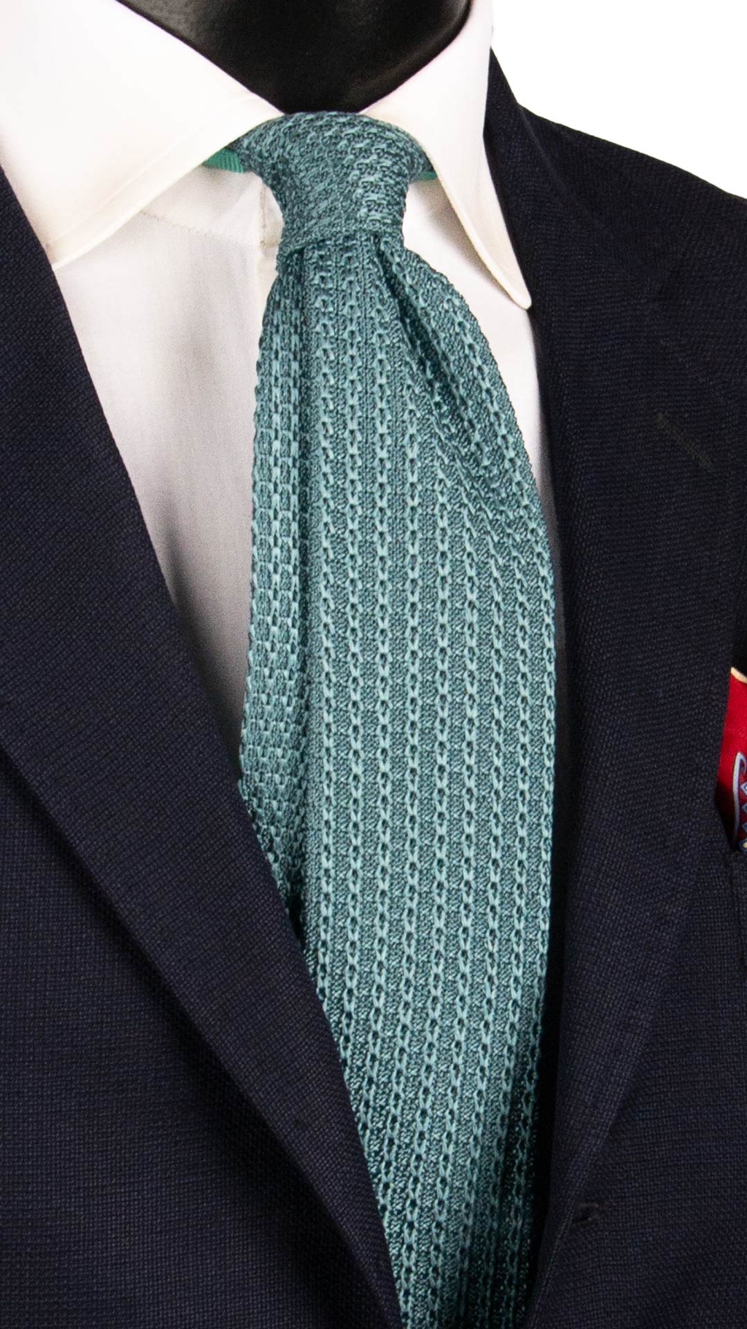 Cravatta Tricot in Maglia di Seta Turchese Fantasia Tono su Tono TRI818 Graffeo Cravatte Made in Italy