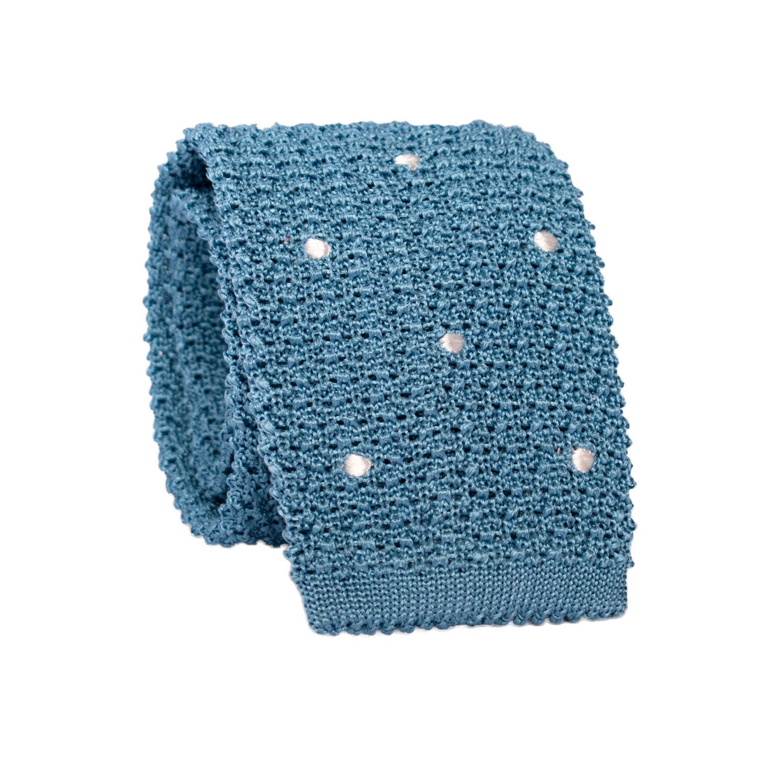 Cravatta Tricot in Maglia di Seta Turchese a Pois Bianchi TRI637 Graffeo Cravatte Made in Italy Rotolo