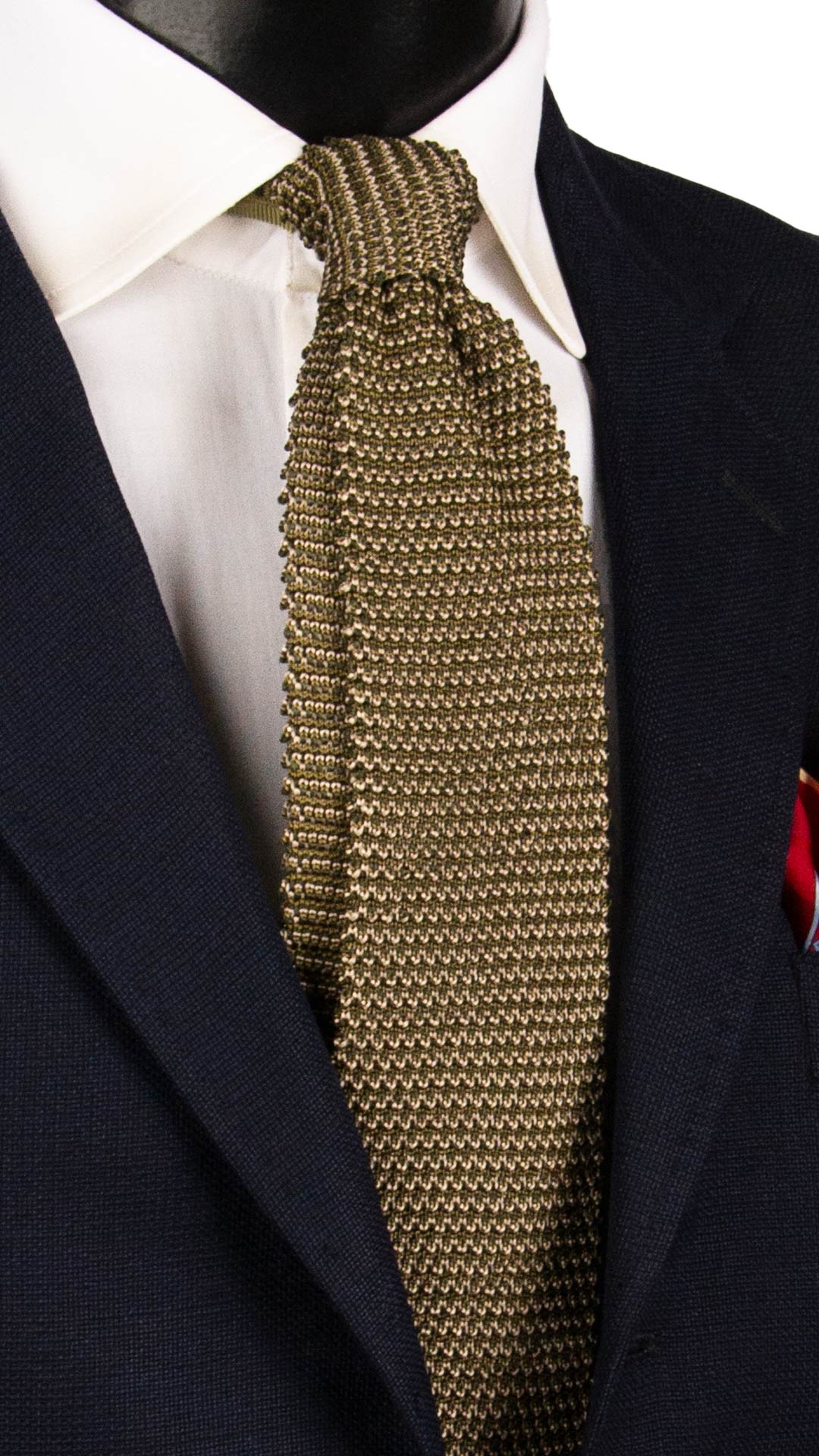 Cravatta Tricot in Maglia di Seta Verde Beige Fantasia TRI879 Graffeo Cravatte Made in Italy