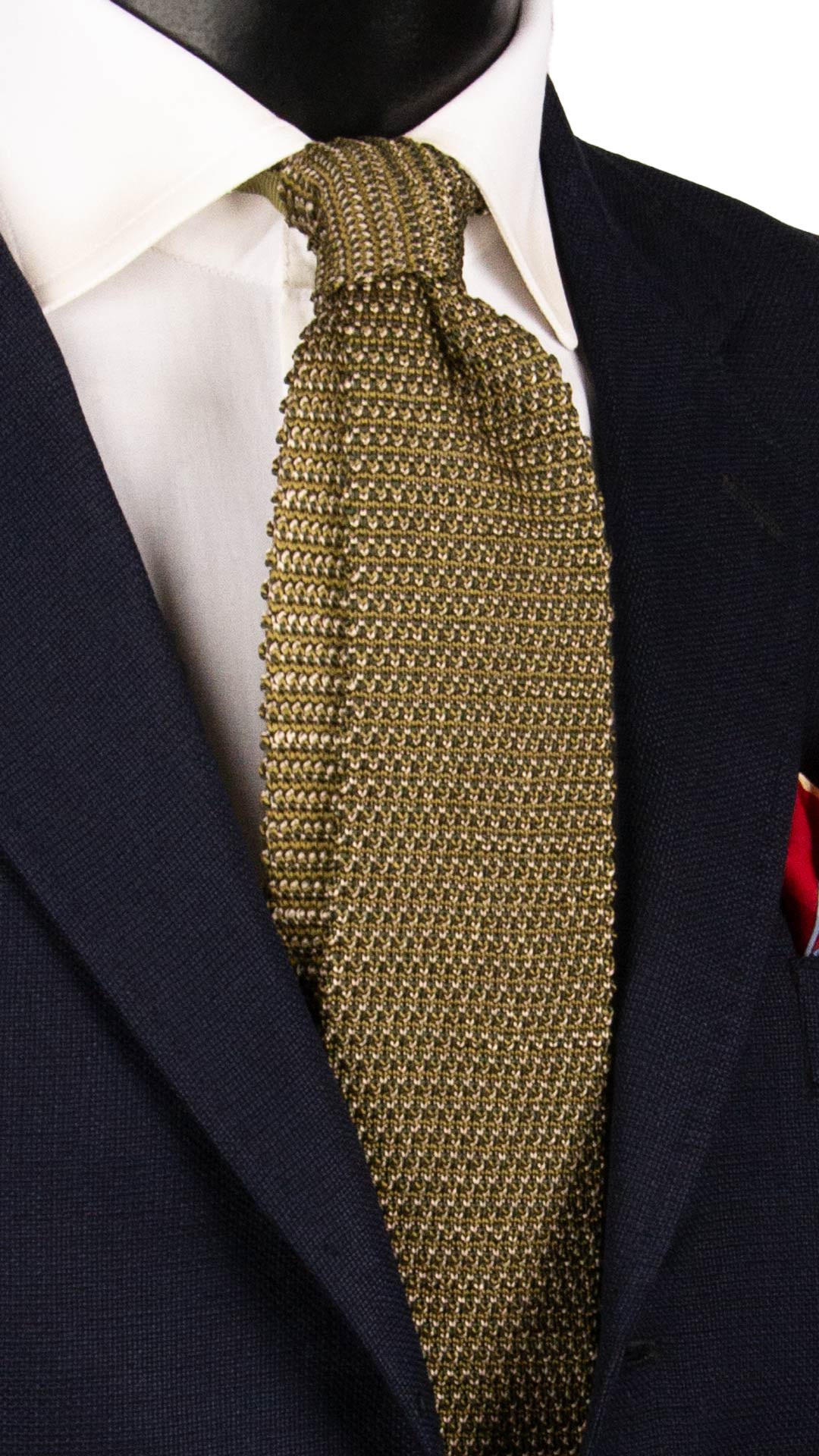 Cravatta Tricot in Maglia di Seta Verde Beige Verde Oliva Fantasia TRI885 Graffeo Cravatte Made in Italy