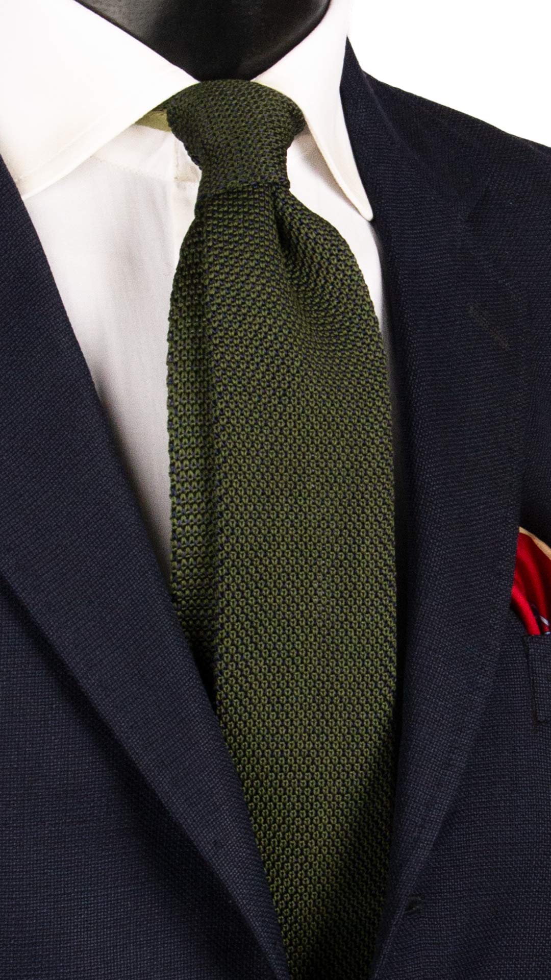 Cravatta Tricot in Maglia di Seta Verde Fantasia Blu TRI672 Graffeo Cravatte Made in Italy