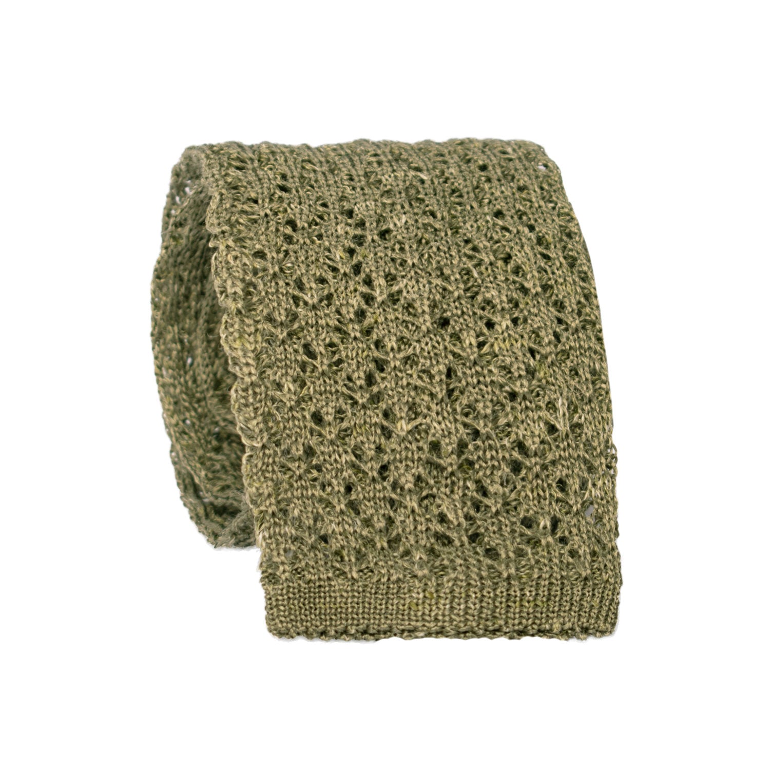 Cravatta Tricot in Maglia di Seta Verde Fantasia Tono su Tono TRI690 Graffeo Cravatte Made in Italy Rotolo