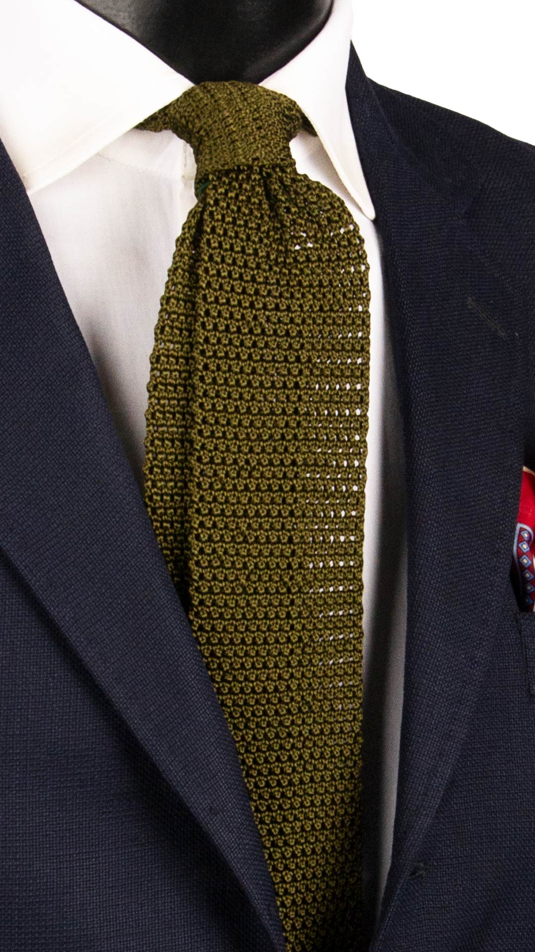 Cravatta Tricot in Maglia di Seta Verde Oliva Tinta Unita TRI737 Graffeo Cravatte Made in Italy