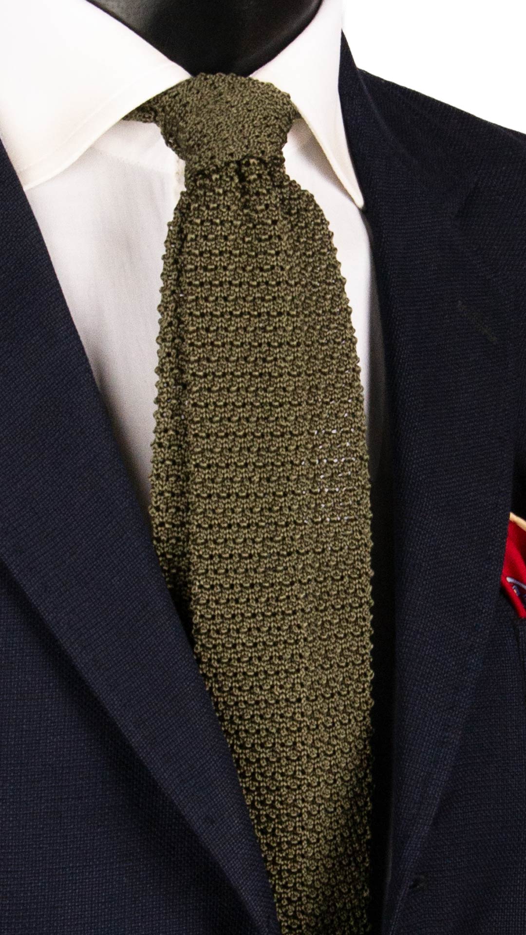 Cravatta Tricot in Maglia di Seta Verde Pino Tinta Unita TRI628 Graffeo Cravatte Made in Italy