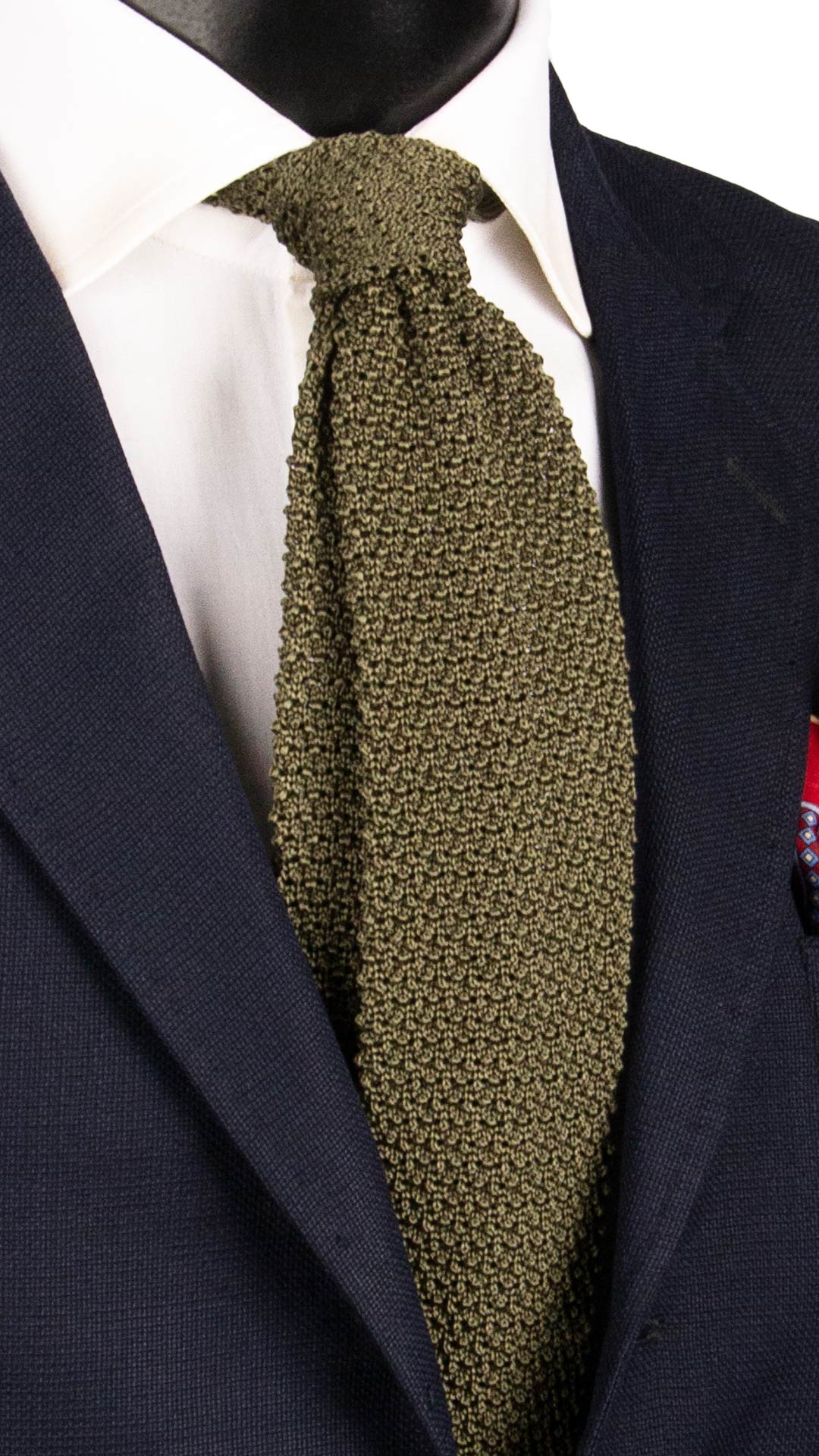 Cravatta Tricot in Maglia di Seta Verde Scuro Tinta Unita TRI731 Graffeo Cravatte Made in Italy