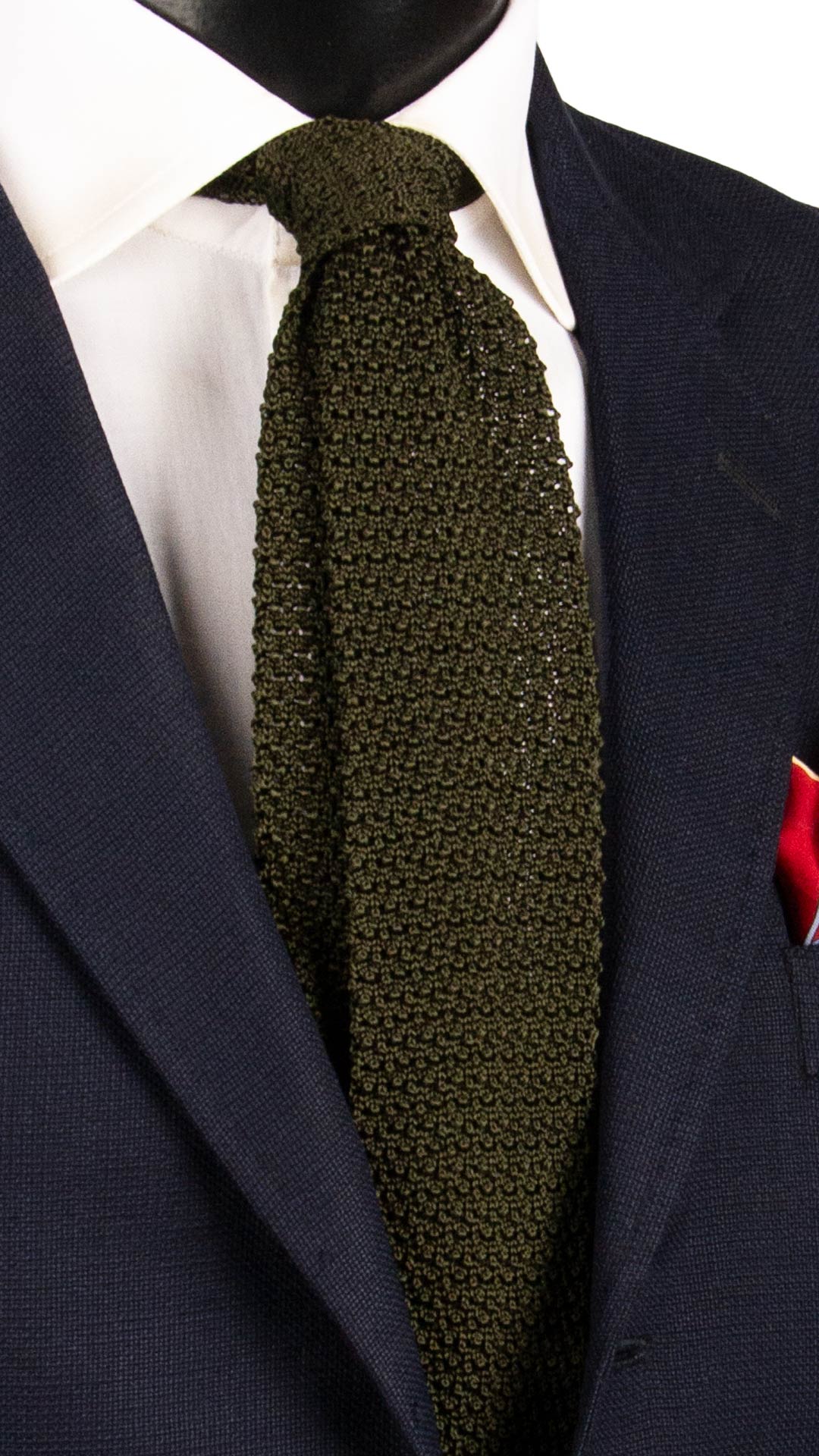 Cravatta Tricot in Maglia di Seta Verde Scuro Tinta Unita TRI901 Graffeo Cravatte Made in Italy