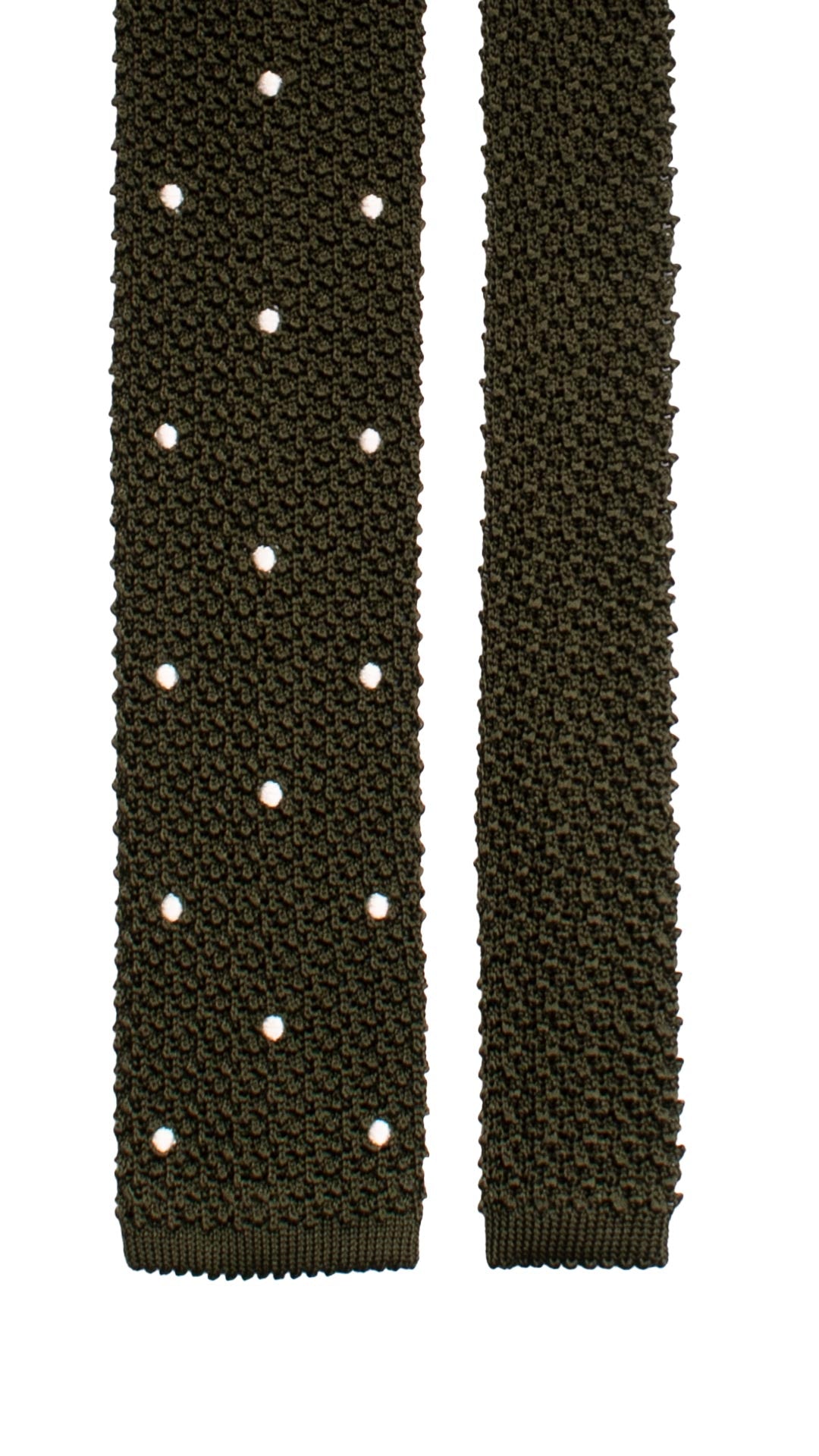 Man Dark Green Knitted Silk Tie White Polka Dots TRI962