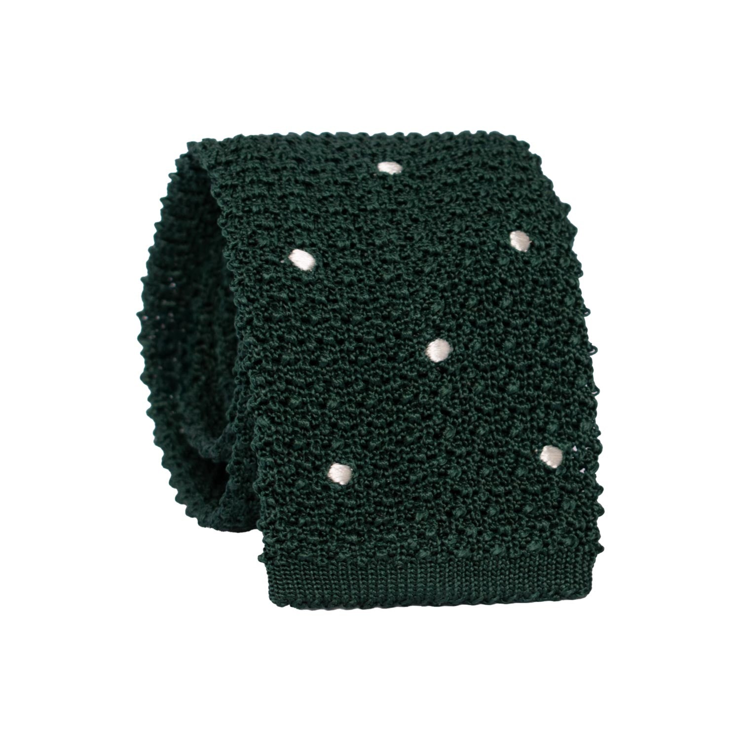 Cravatta Tricot in Maglia di Seta Verde a Pois Bianchi TRI967 Graffeo Cravatte Made in Italy Rotolo