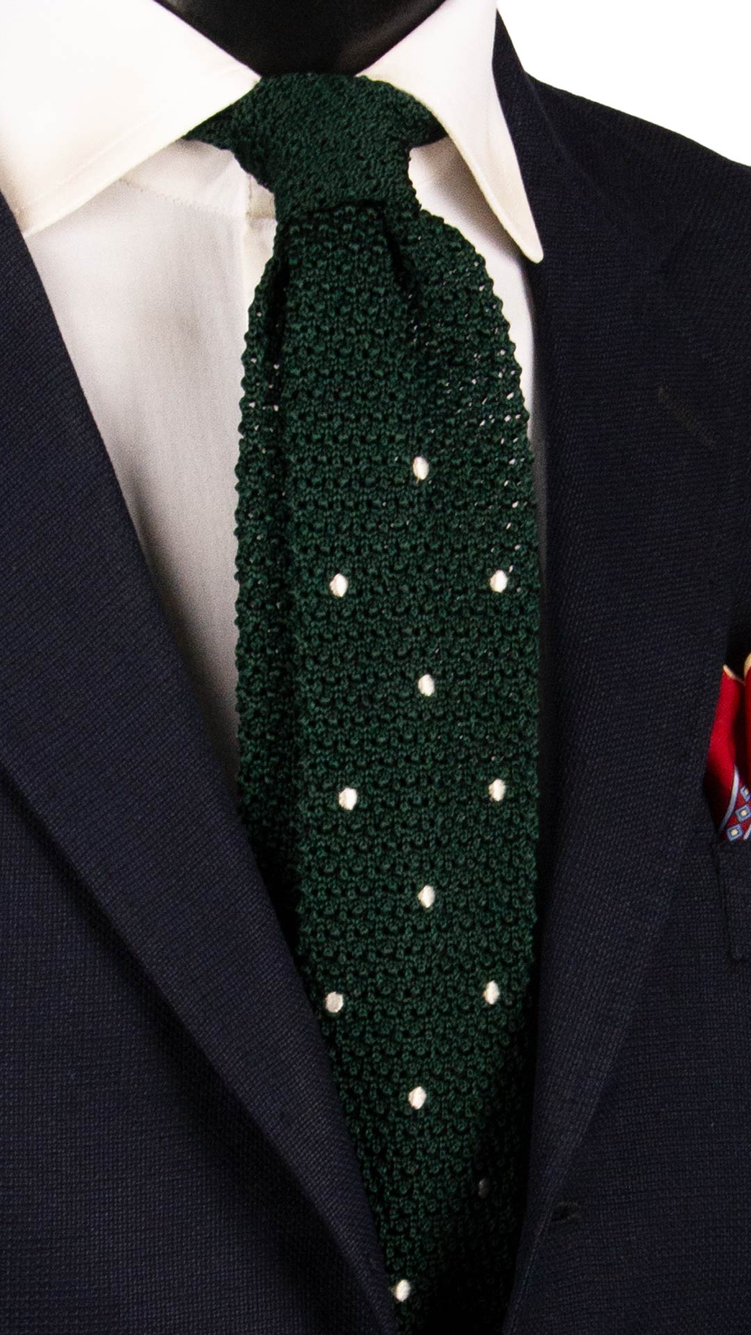 Cravatta Tricot in Maglia di Seta Verde a Pois Bianchi TRI967 Graffeo Cravatte Made in Italy