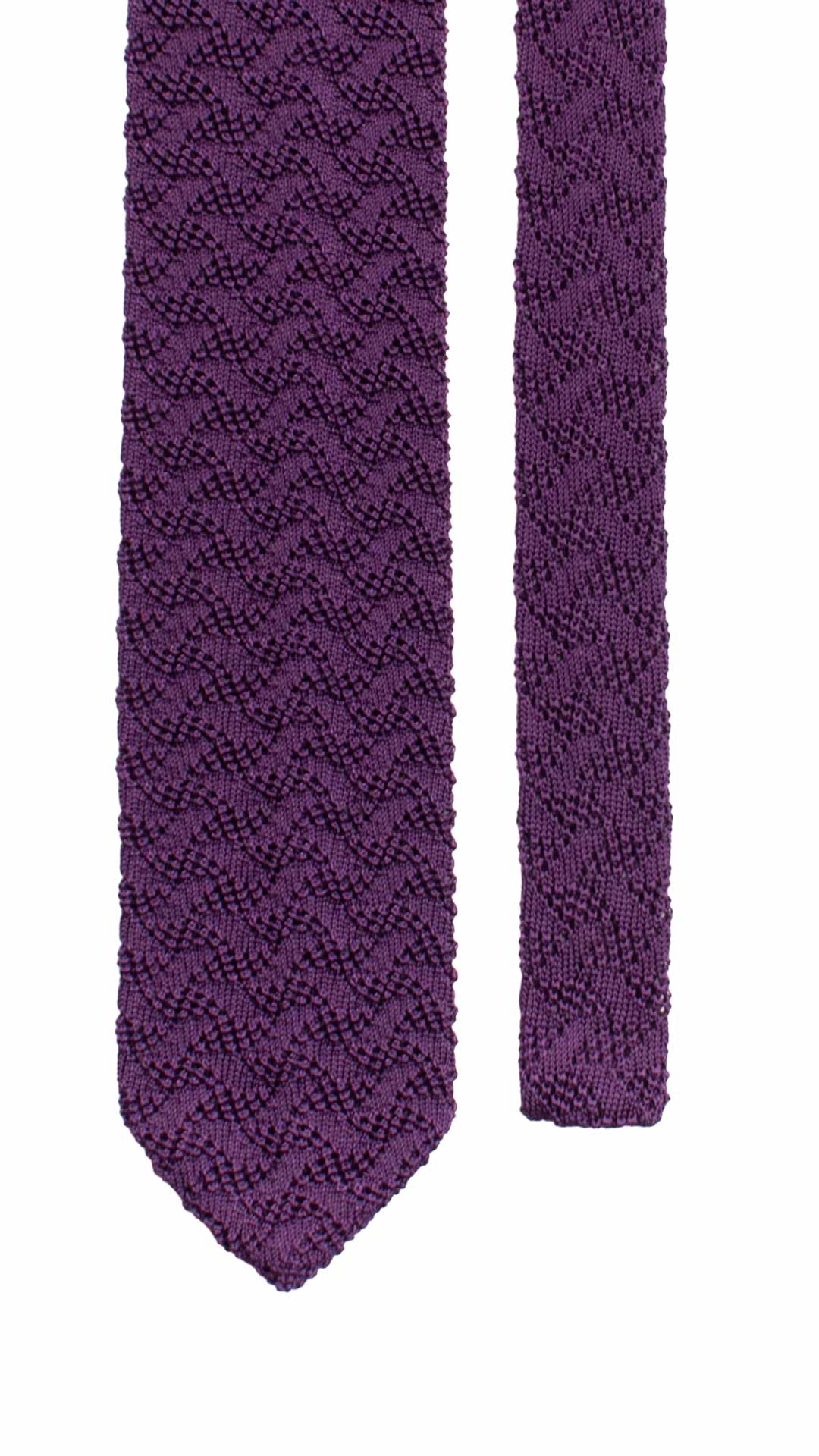 Cravatta Tricot in Maglia di Seta Viola Fantasia Tono su Tono TRI826 Graffeo Cravatte Made in Italy Pala