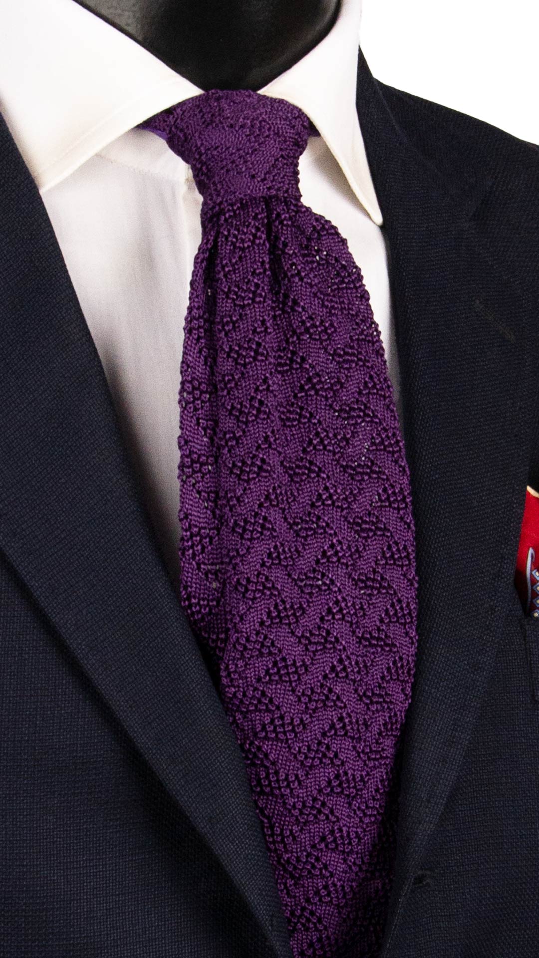 Cravatta Tricot in Maglia di Seta Viola Fantasia Tono su Tono TRI826 Graffeo Cravatte Made in Italy