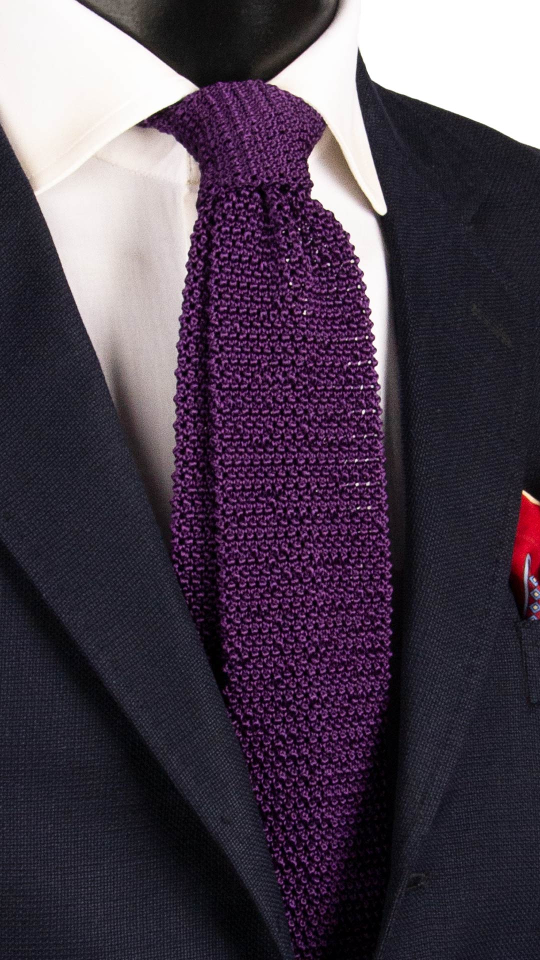 Cravatta Tricot in Maglia di Seta Viola Tinta Unita TRI835 Graffeo Cravatte Made in Italy