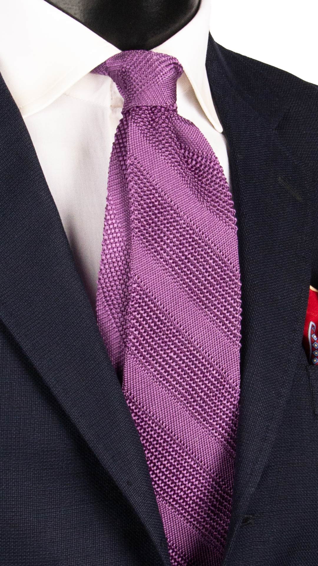 Cravatta Tricot in Maglia di Seta Regimental Viola TRI800 Graffeo Cravatte Made in Italy