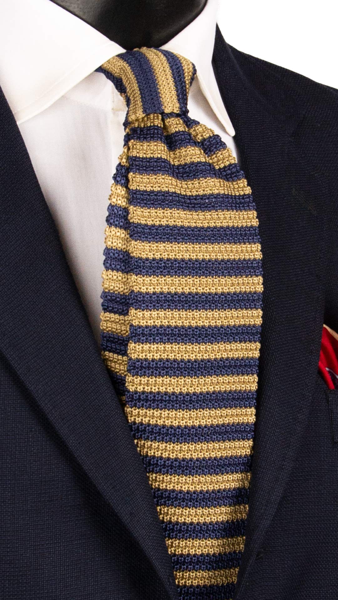 Cravatta Tricot in Maglia di Seta con Righe Blu Cobalto Beige TRI675 Graffeo Cravatte Made in Italy