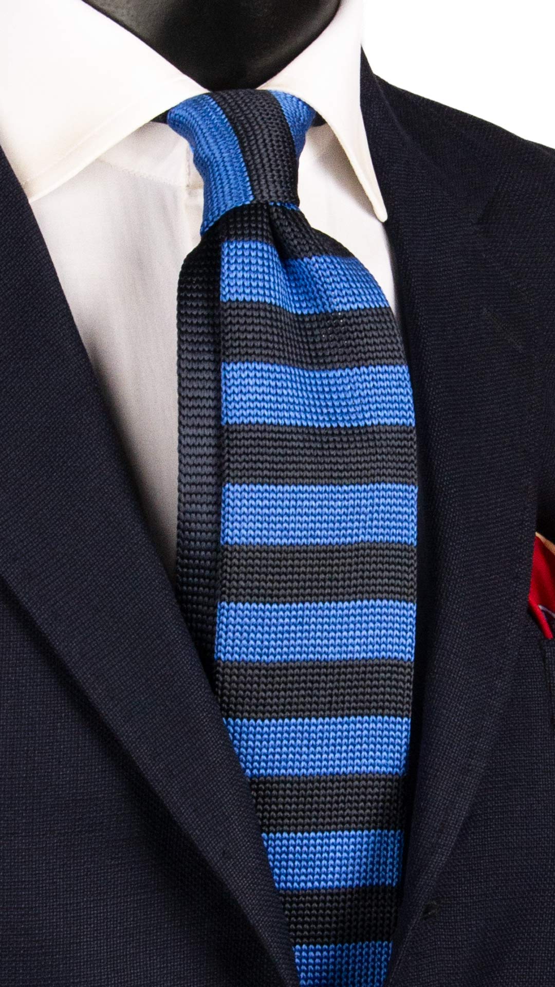 Cravatta Tricot in Maglia di Seta con Righe Bluette Blu TRI663 Graffeo Cravatte Made in Italy