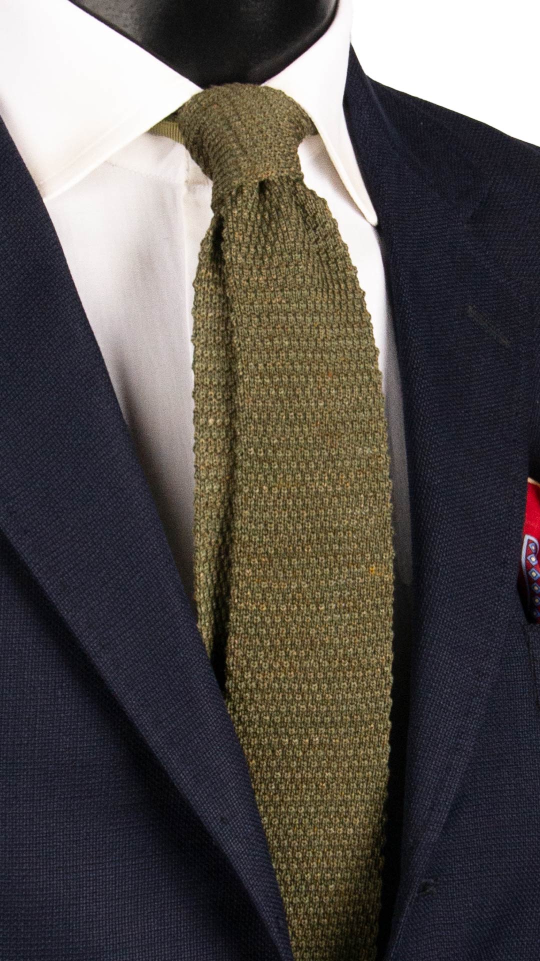 Cravatta Tricot in Maglia in Cotone Lino Verde Beige Tinta Unita TRI744 Graffeo Cravatte Made in Italy