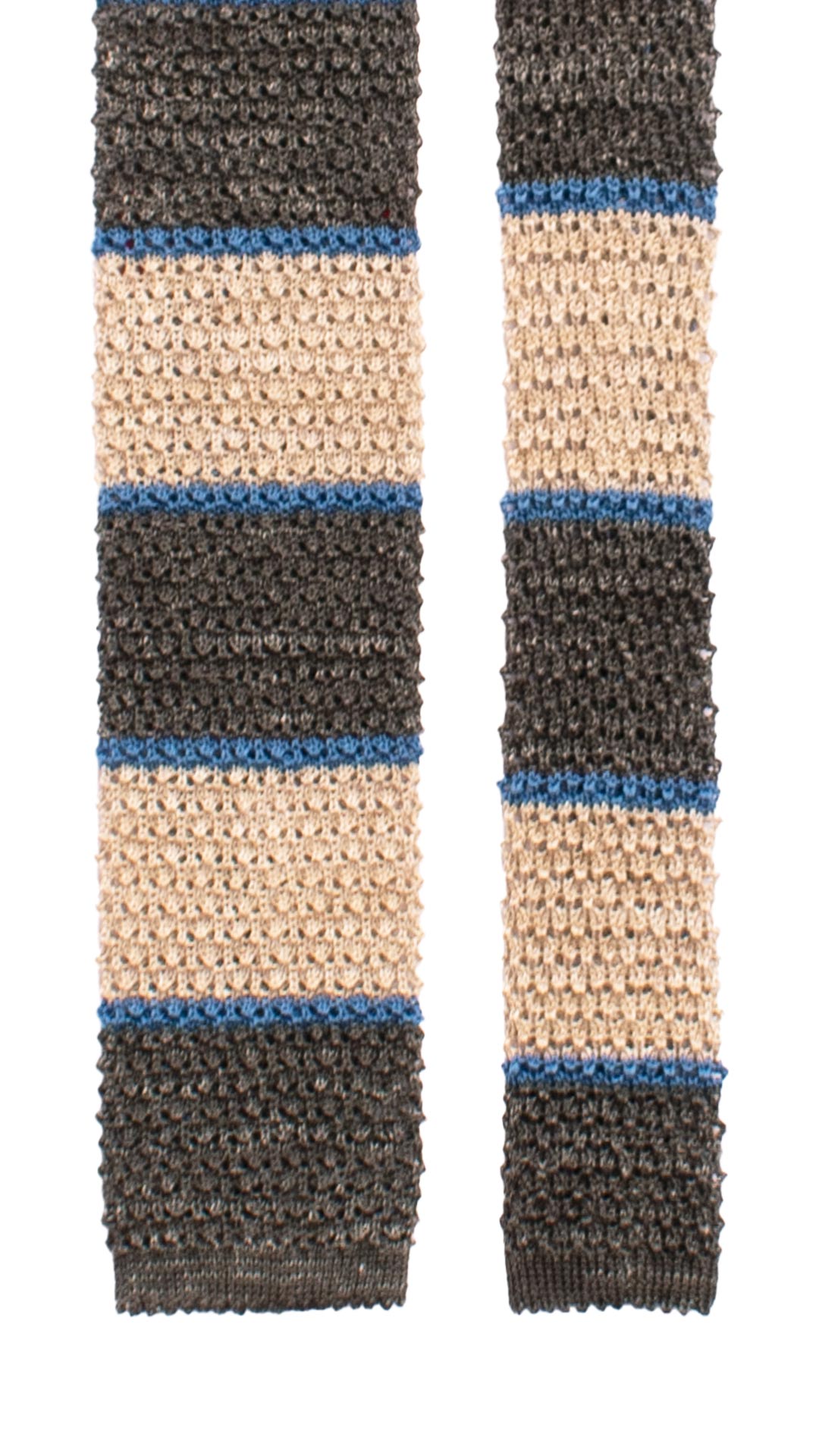 Cravatta Tricot in Maglia in Cotone Lino con Righe Beige Grigio Bluette TRI733 Graffeo Cravatte Made in Italy Pala