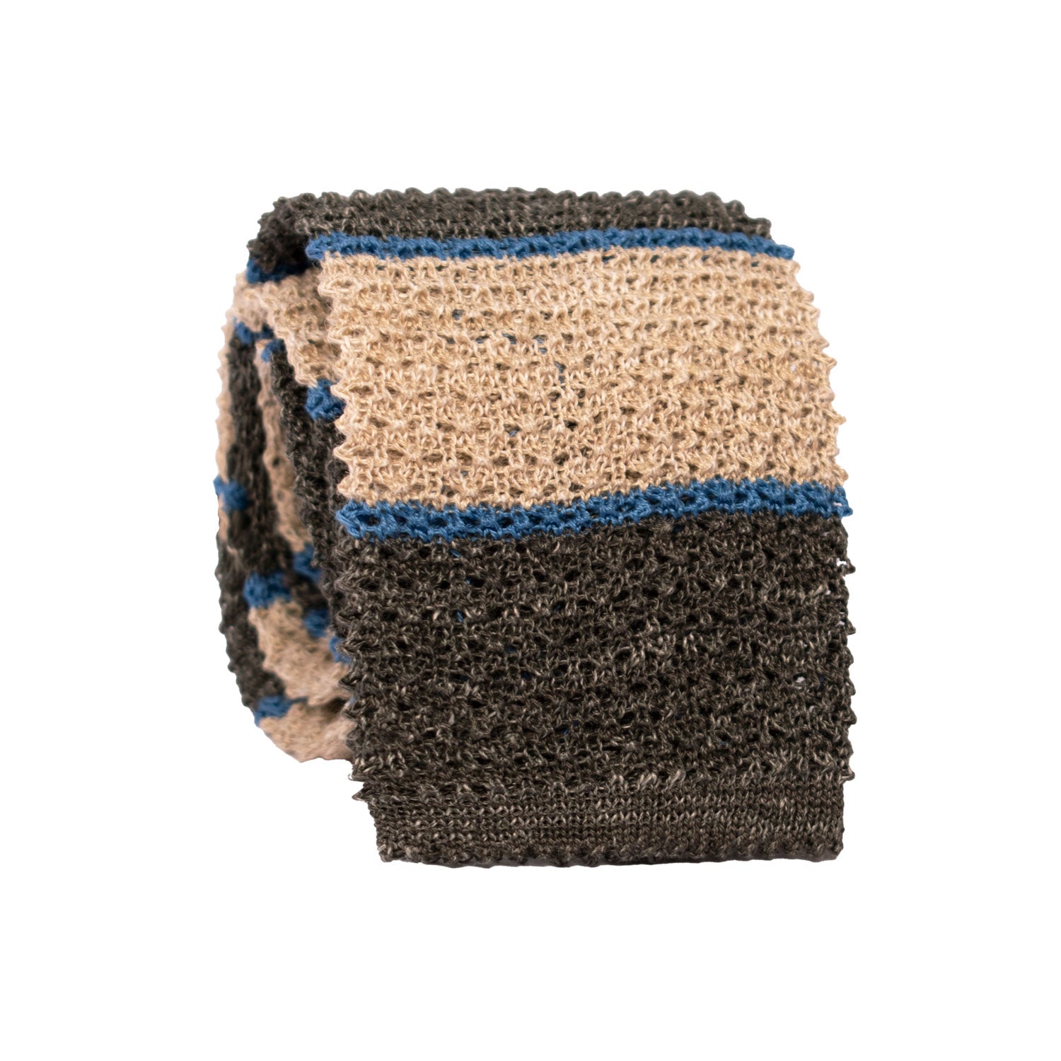 Cravatta Tricot in Maglia in Cotone Lino con Righe Beige Grigio Bluette TRI733 Graffeo Cravatte Made in Italy Rotolo