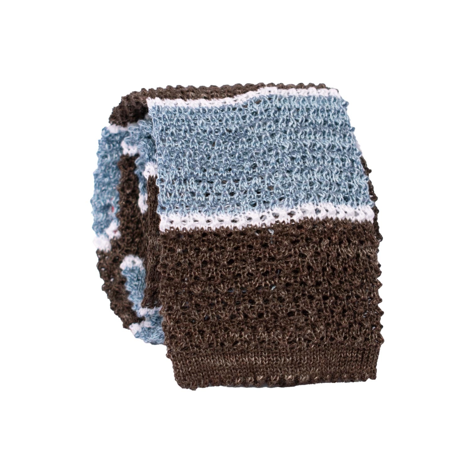Cravatta Tricot in Maglia in Cotone Lino con Righe Marroni Avio Bianche TRI922 Graffeo Cravatte Made in Italy Rotolo