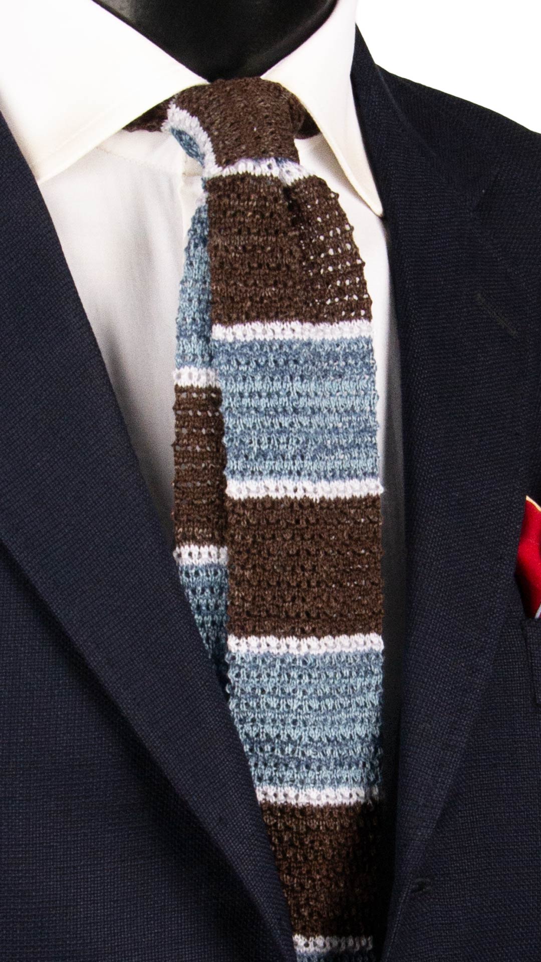 Cravatta Tricot in Maglia in Cotone Lino con Righe Marroni Avio Bianche TRI922 Graffeo Cravatte Made in Italy