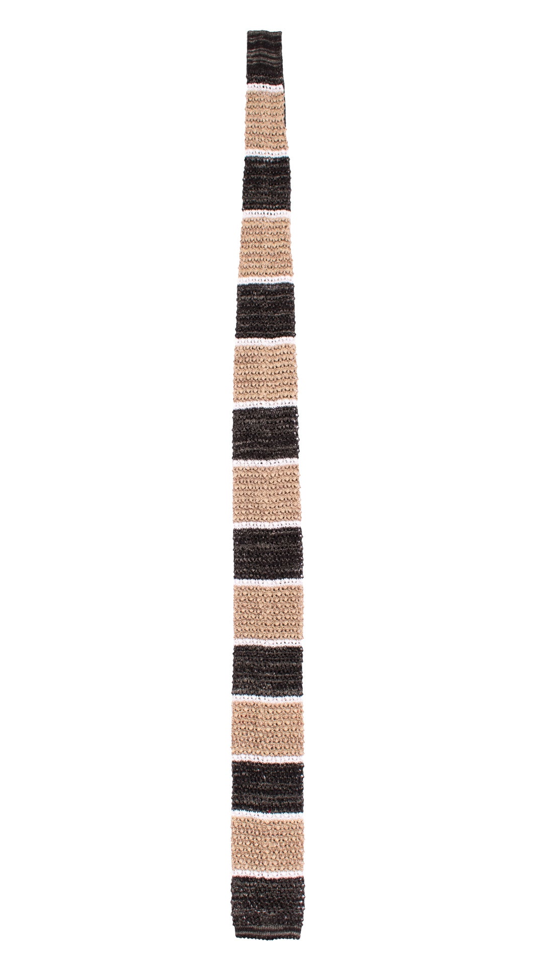 Cravatta Tricot in Maglia in Cotone Lino con Righe Nere Color Corda Bianche TRI921 Graffeo Cravatte Made in Italy Intera