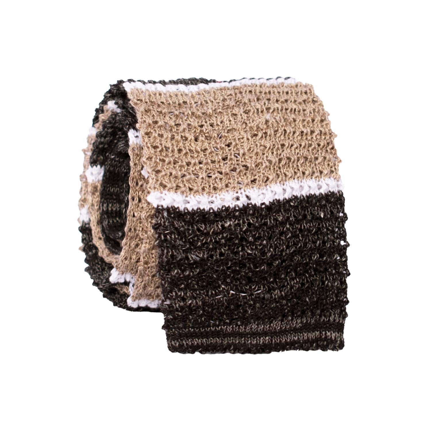 Cravatta Tricot in Maglia in Cotone Lino con Righe Nere Color Corda Bianche TRI921 Graffeo Cravatte Made in Italy Rotolo