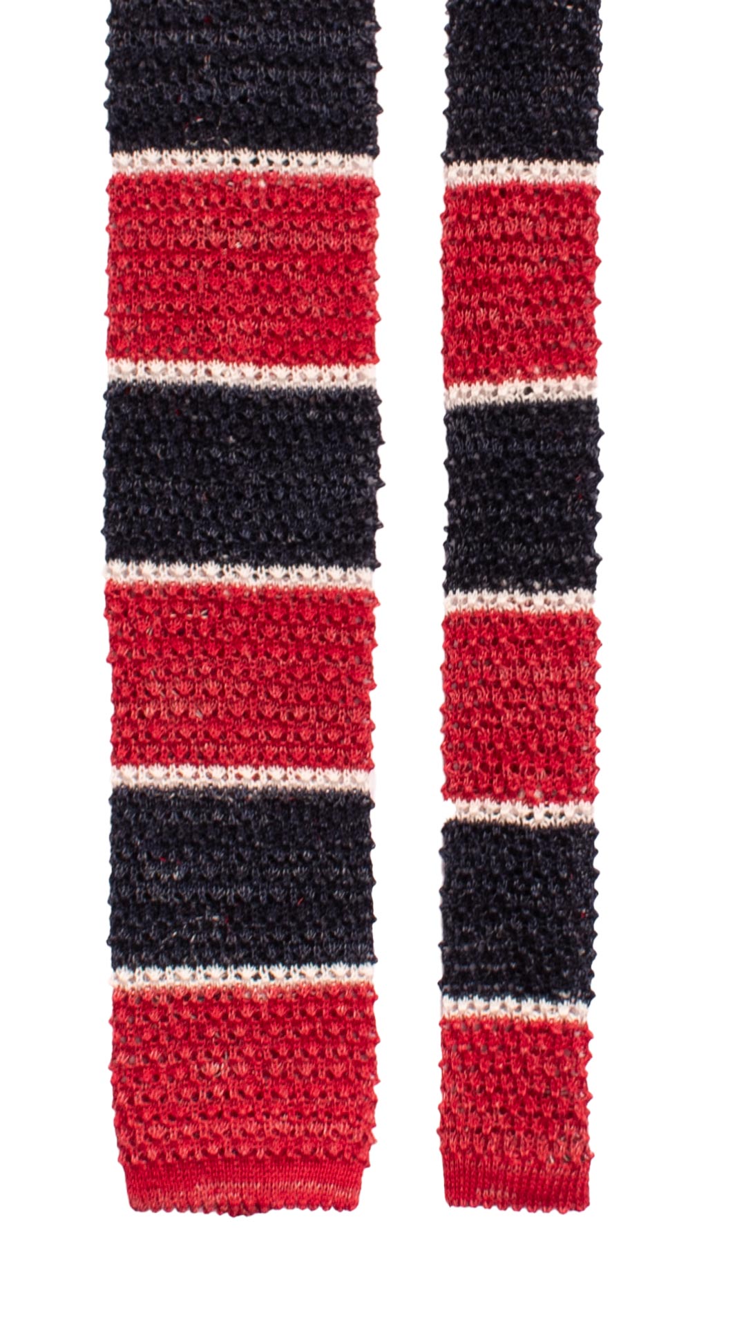 Cravatta Tricot in Maglia in Cotone Lino con Righe Rosse Blu Bianche TRI710 Graffeo Cravatte Made in Italy Pala
