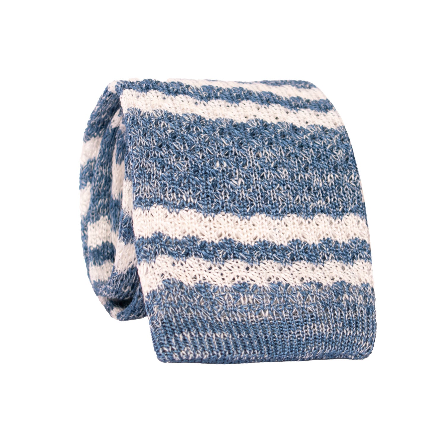 Cravatta Tricot in Maglia in Seta Lino Blu Navy con Righe Bianche TRI866 Graffeo Cravatte Made in Italy Rotolo